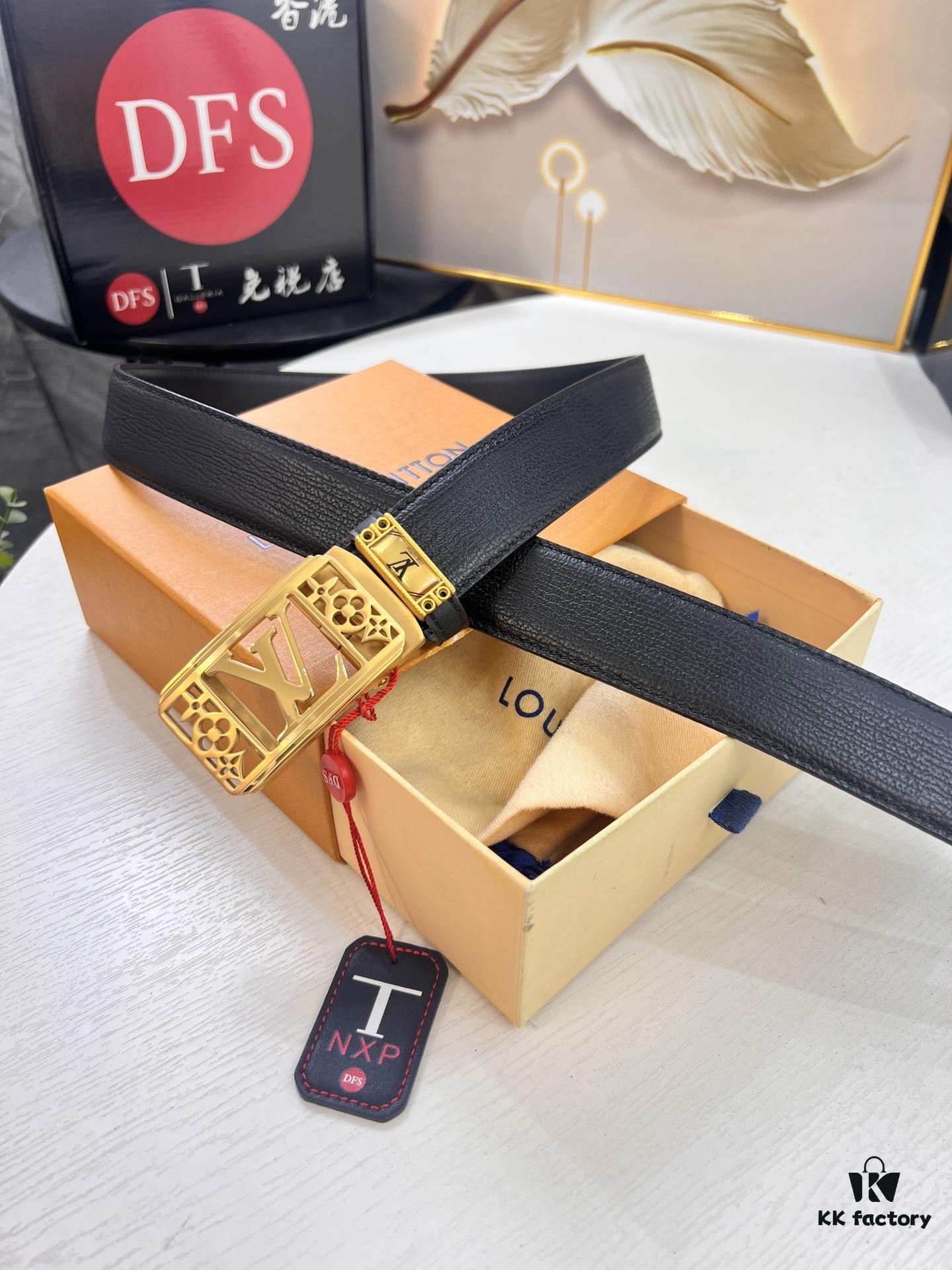 693203043a89a121ed550f05 Louis Vuitton Automatic Buckle Belt, Premium Cowhide with Embossed Logo, 3.5cm Width, Top Quality Genuine Leather for Business Formal Wear