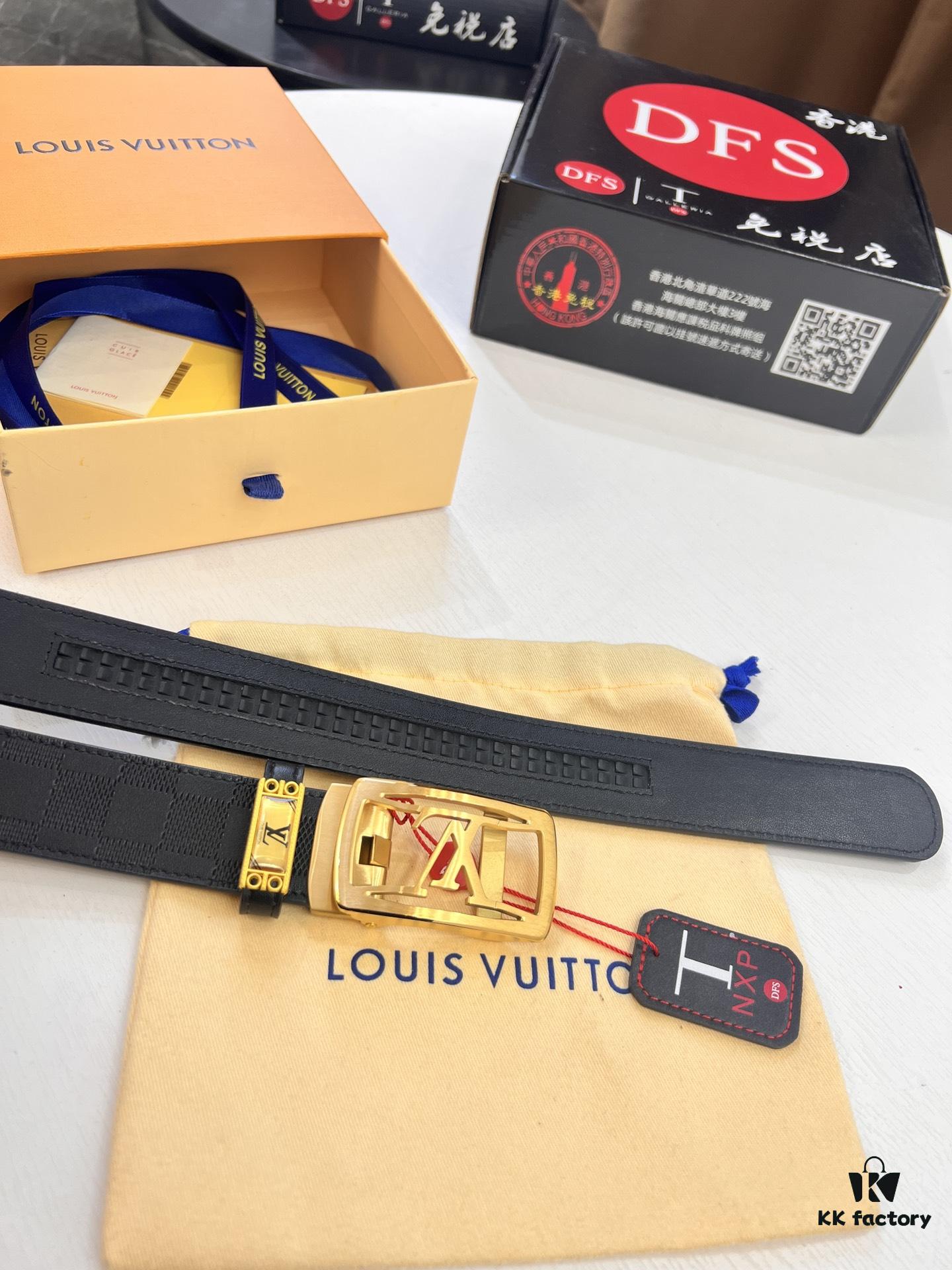 693203053a89a121ed550f0b Louis Vuitton Automatic Buckle Belt, Top-Quality Genuine Leather, Imported Grain Leather with Fine-Grain Calfskin, 3.5cm Width, LV Stainless Steel Hardware