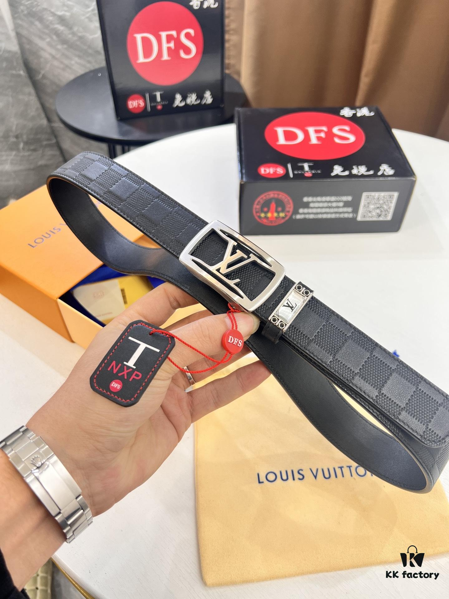 693203053a89a121ed550f10 Louis Vuitton Automatic Buckle Belt, Top-Quality Genuine Leather, 3.5cm Width, Imported Grain Leather with Fine-Grained Calfskin, Smooth Slide Mechanism