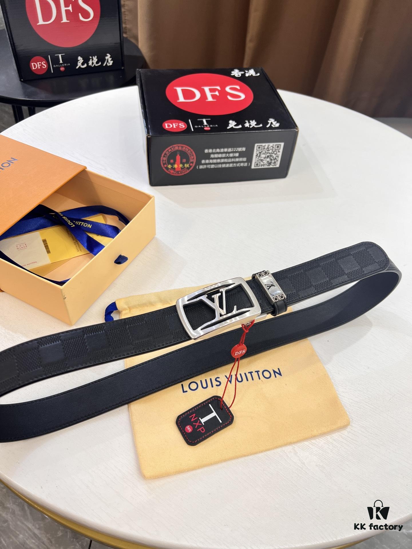 693203053a89a121ed550f11 Louis Vuitton Automatic Buckle Belt, Top-Quality Genuine Leather, 3.5cm Width, Imported Grain Leather with Fine-Grained Calfskin, Smooth Slide Mechanism