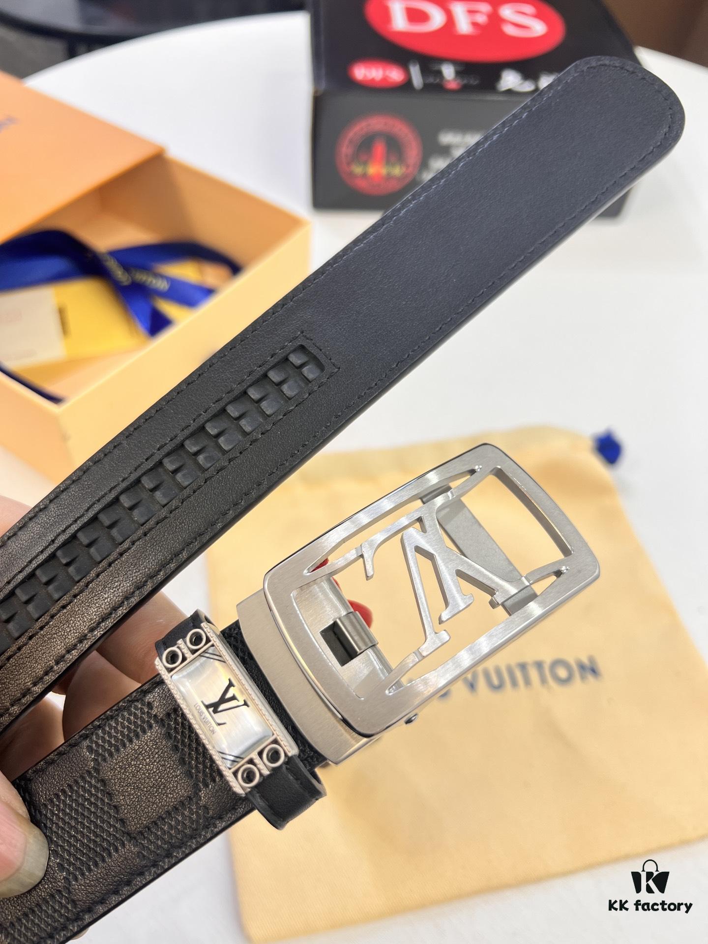 693203053a89a121ed550f12 Louis Vuitton Automatic Buckle Belt, Top-Quality Genuine Leather, 3.5cm Width, Imported Grain Leather with Fine-Grained Calfskin, Smooth Slide Mechanism