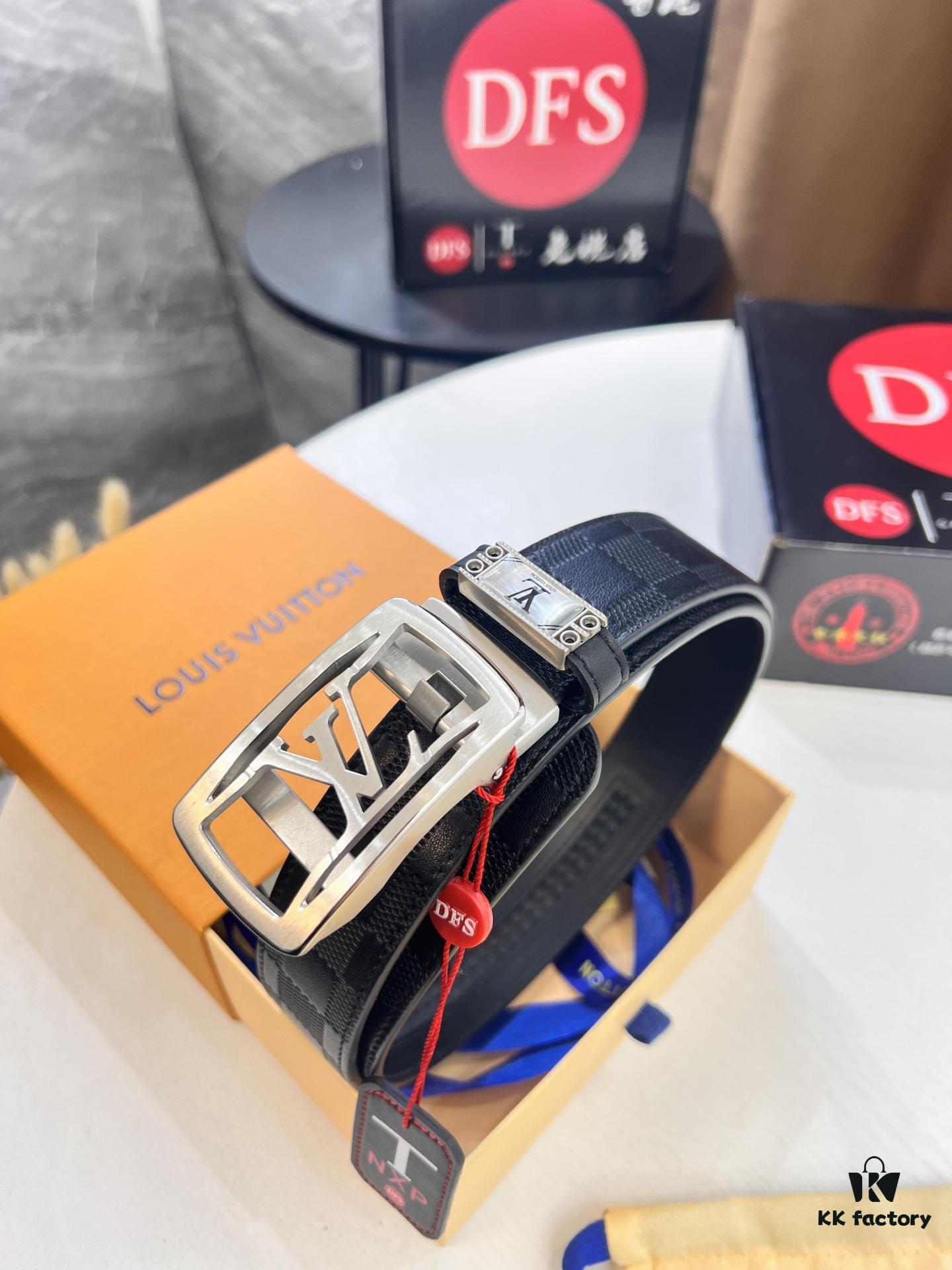 693203063a89a121ed550f13 Louis Vuitton Automatic Buckle Belt, Top-Quality Genuine Leather, 3.5cm Width, Imported Grain Leather with Fine-Grained Calfskin, Smooth Slide Mechanism