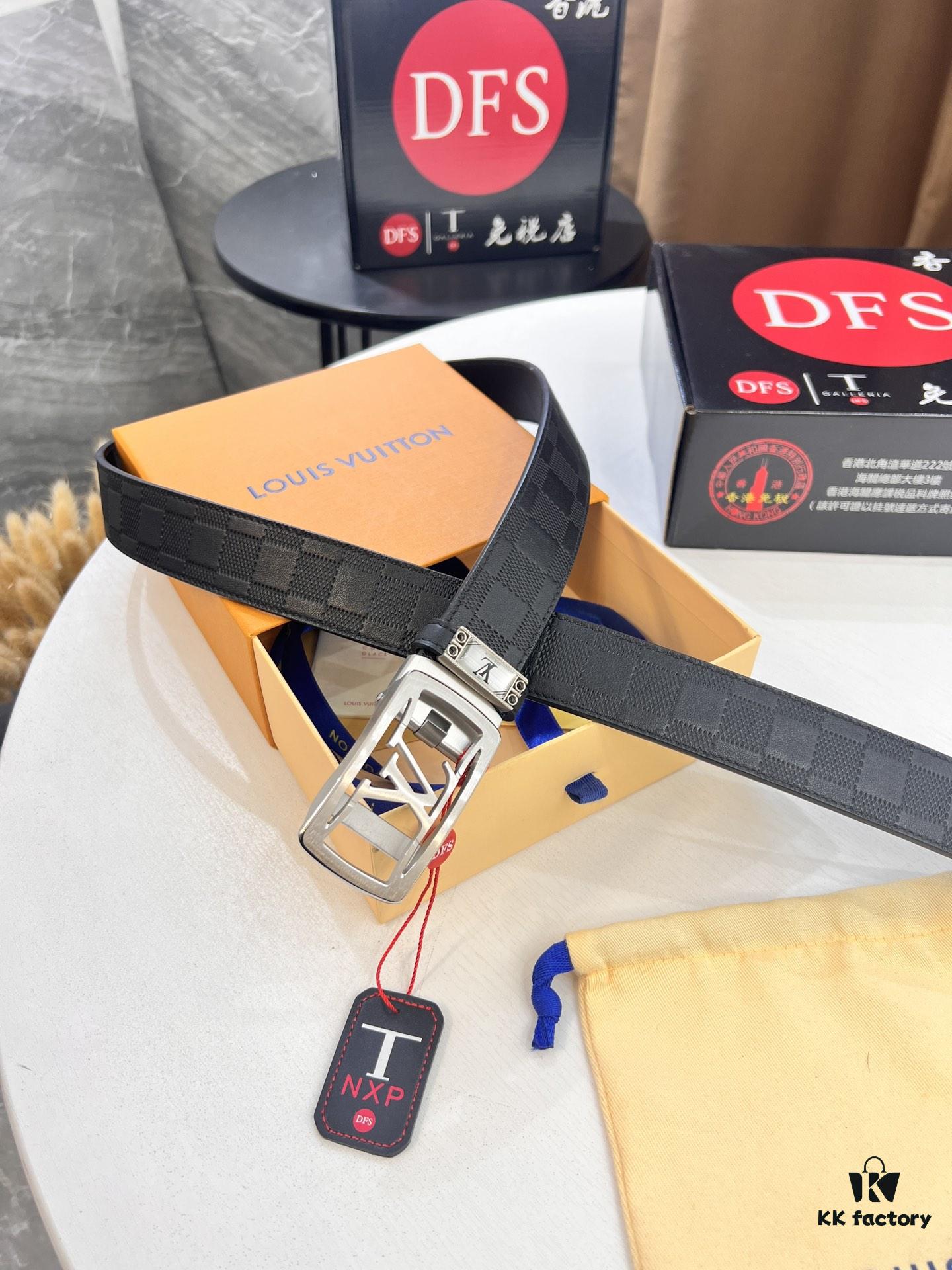 693203063a89a121ed550f14 Louis Vuitton Automatic Buckle Belt, Top-Quality Genuine Leather, 3.5cm Width, Imported Grain Leather with Fine-Grained Calfskin, Smooth Slide Mechanism