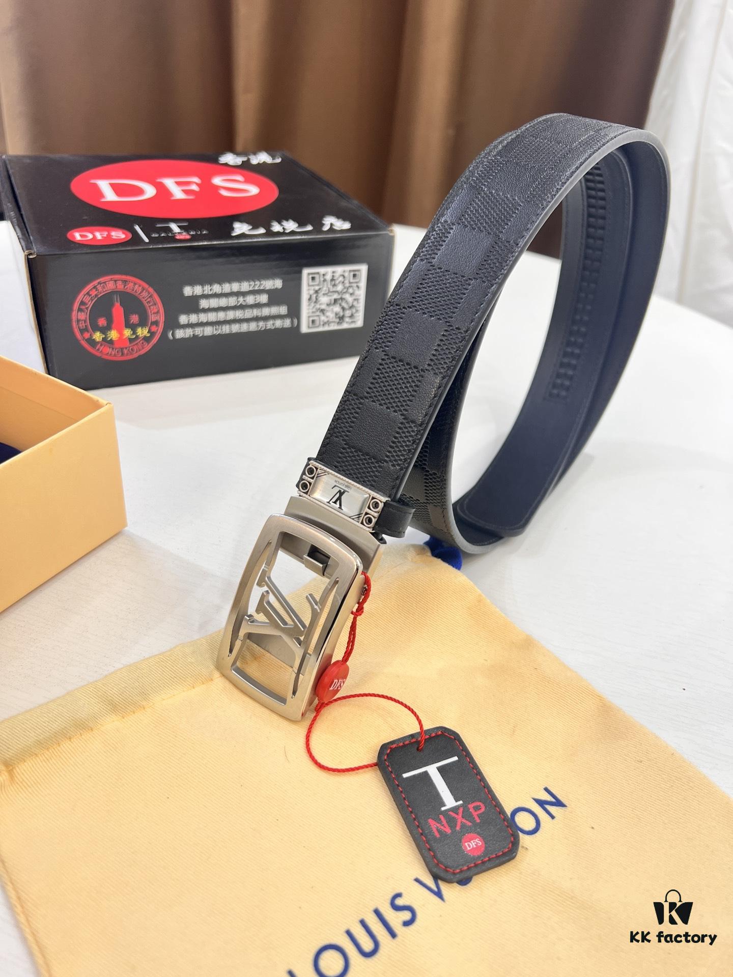 693203063a89a121ed550f15 Louis Vuitton Automatic Buckle Belt, Top-Quality Genuine Leather, 3.5cm Width, Imported Grain Leather with Fine-Grained Calfskin, Smooth Slide Mechanism