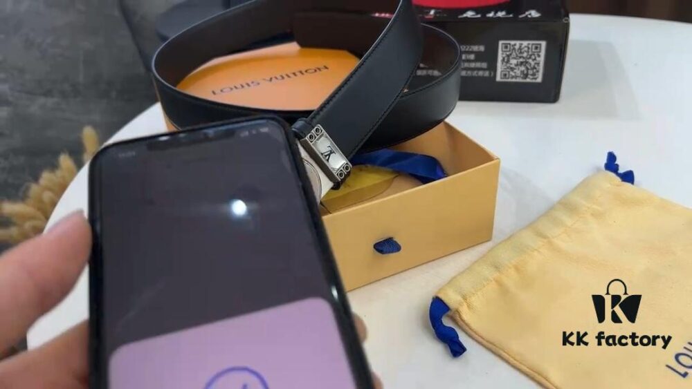 693203063a89a121ed550f18 LV Stainless Steel Hardware Genuine Leather Belt with Anti-Counterfeit Hologram and Video Authentication