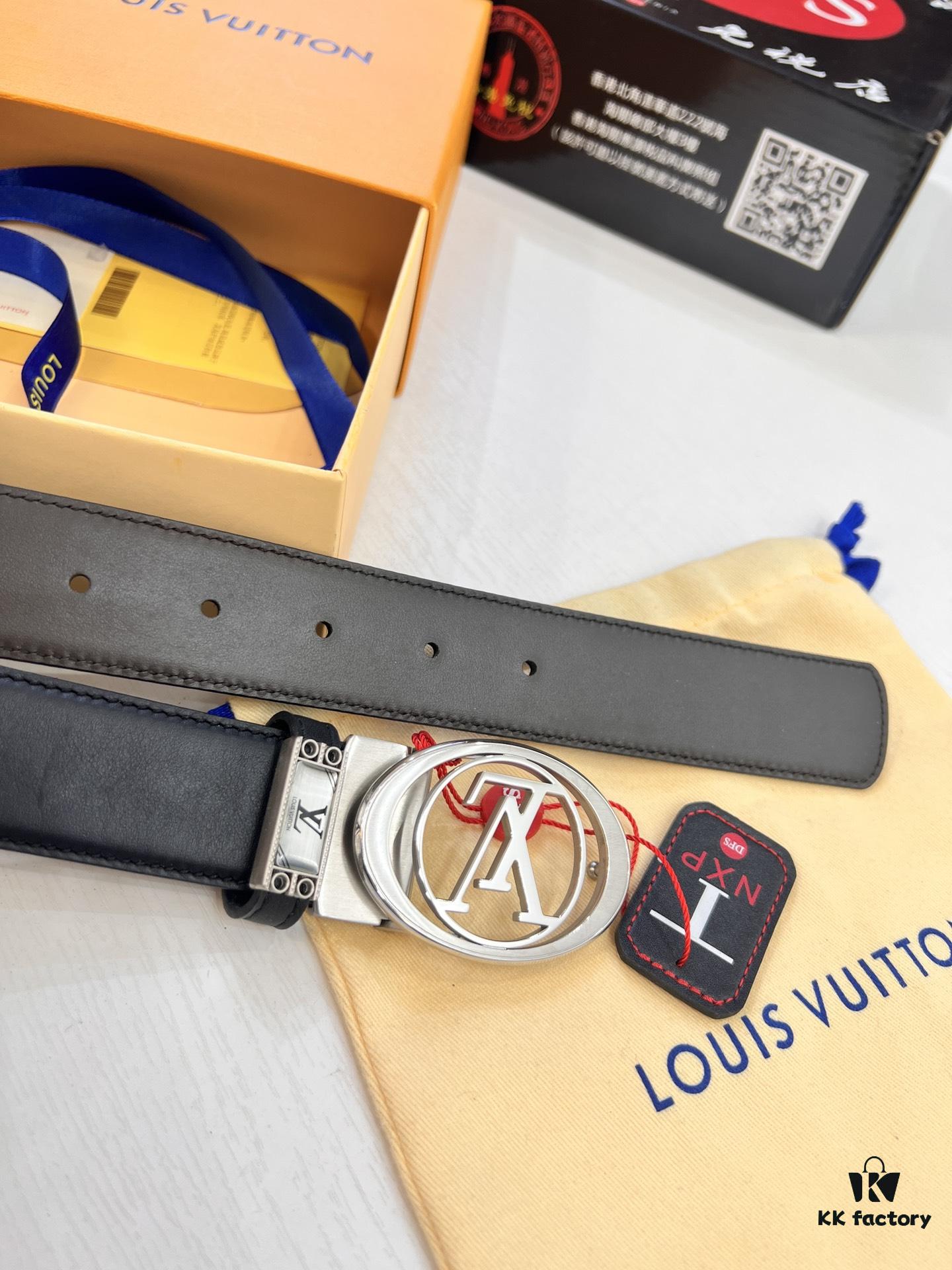 LV Men's Leather Belt, Top-Quality Business Formal Belt with Automatic Slide Buckle, 3.5 cm Width, Imported Cowhide