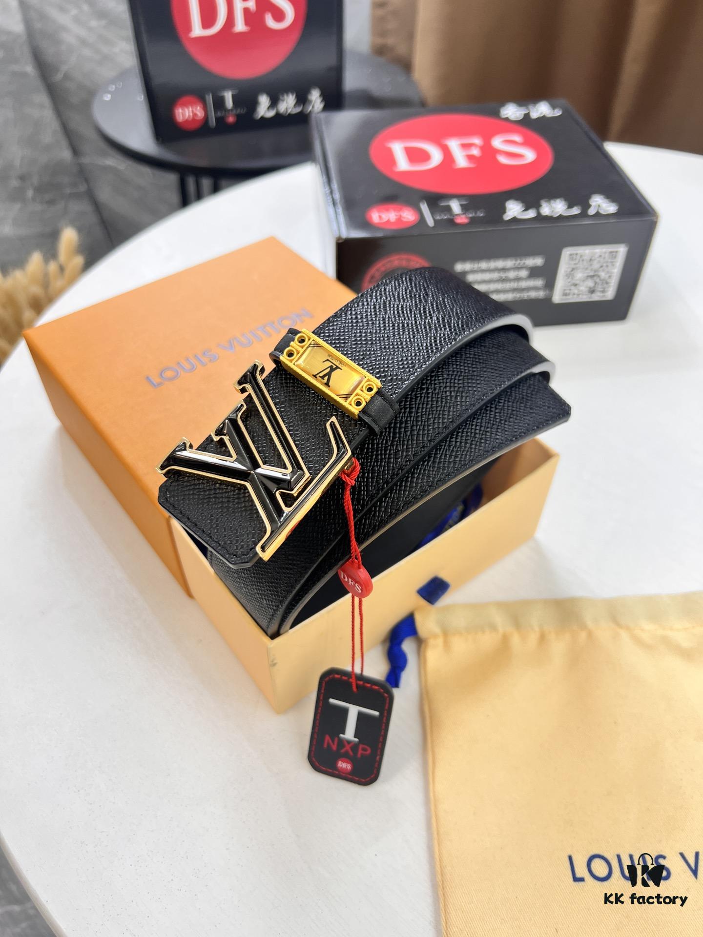 693203083a89a121ed550f2c Top-Tier LV Louis Vuitton L-Logo Polished Stainless Steel Buckle Belt - Imported French Cross Grain Top Layer Cowhide, 3.8cm Width, with NXP Anti-Counterfeit Chip (Authenticity Guaranteed)
