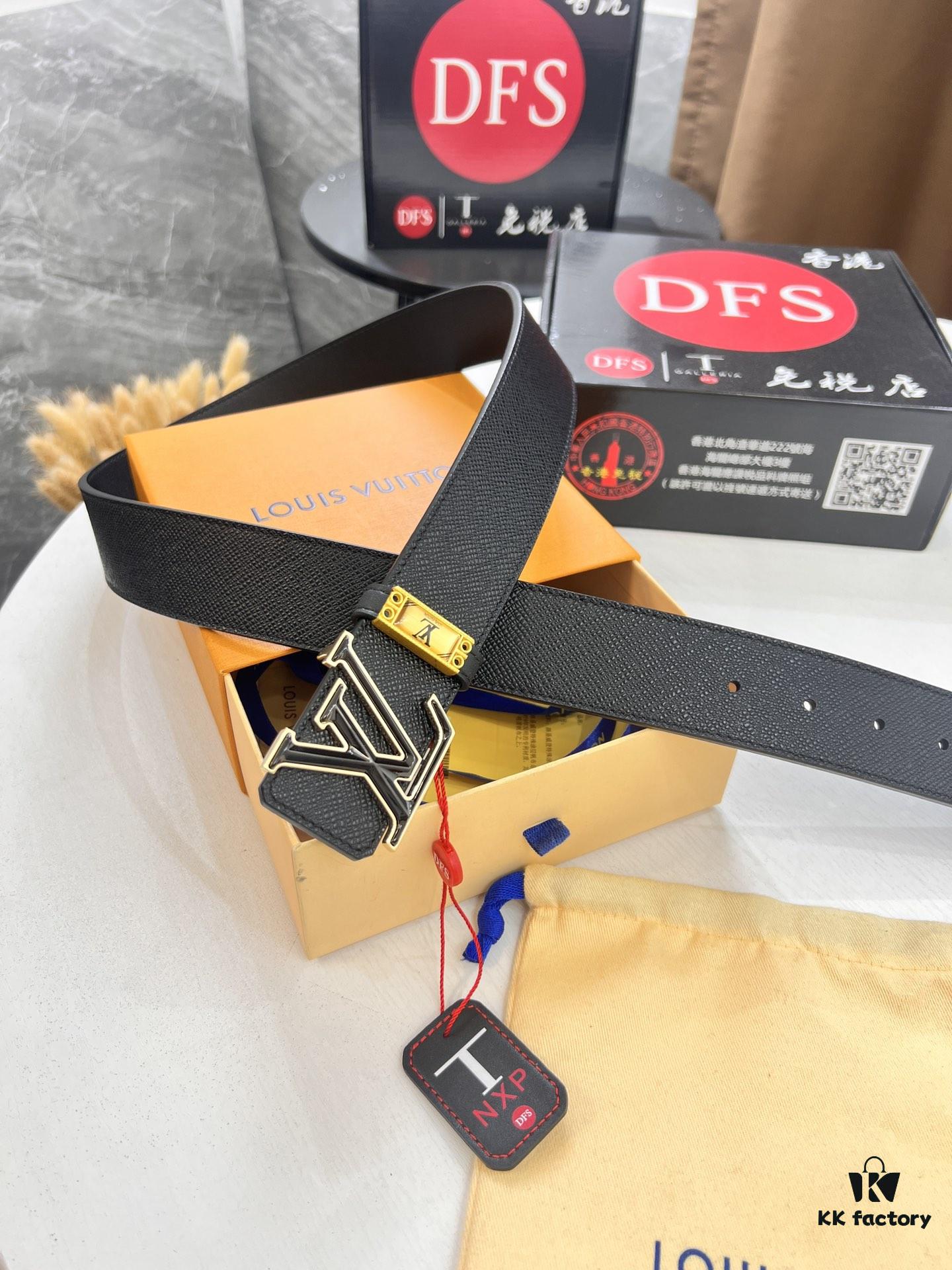 693203083a89a121ed550f2d Top-Tier LV Louis Vuitton L-Logo Polished Stainless Steel Buckle Belt - Imported French Cross Grain Top Layer Cowhide, 3.8cm Width, with NXP Anti-Counterfeit Chip (Authenticity Guaranteed)