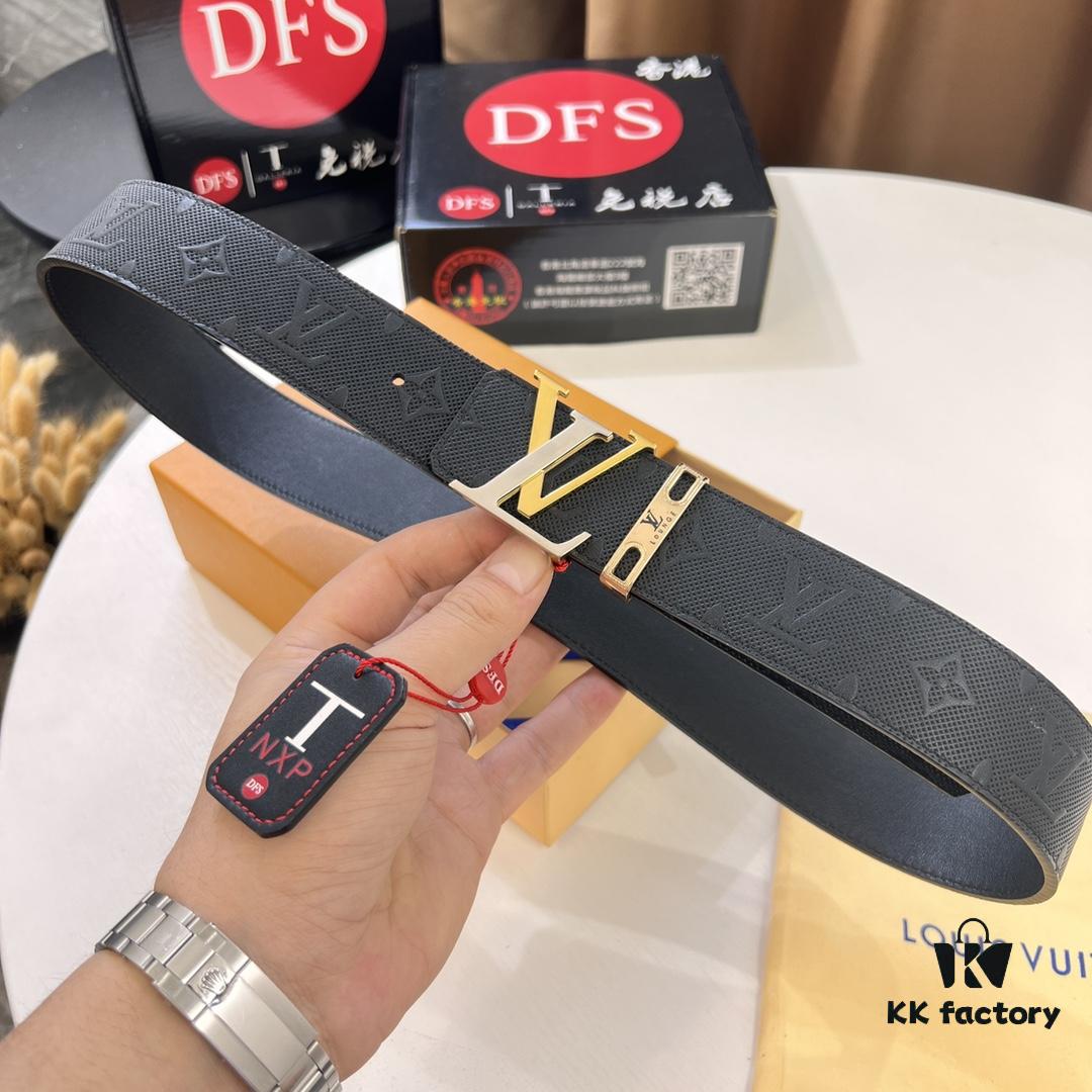 6932030b3a89a121ed550f5a LV Men's Leather Belt with L-Shape Bicolor Stainless Steel Buckle, 3.8cm Width, Top-Tier Duty-Free Grade, Genuine First-Layer Calfskin with Embossed Logo