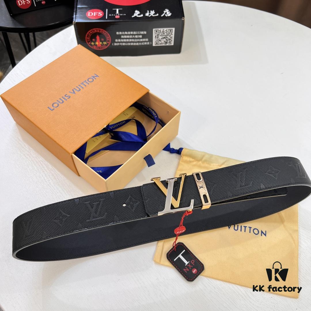 6932030b3a89a121ed550f5b LV Men's Leather Belt with L-Shape Bicolor Stainless Steel Buckle, 3.8cm Width, Top-Tier Duty-Free Grade, Genuine First-Layer Calfskin with Embossed Logo