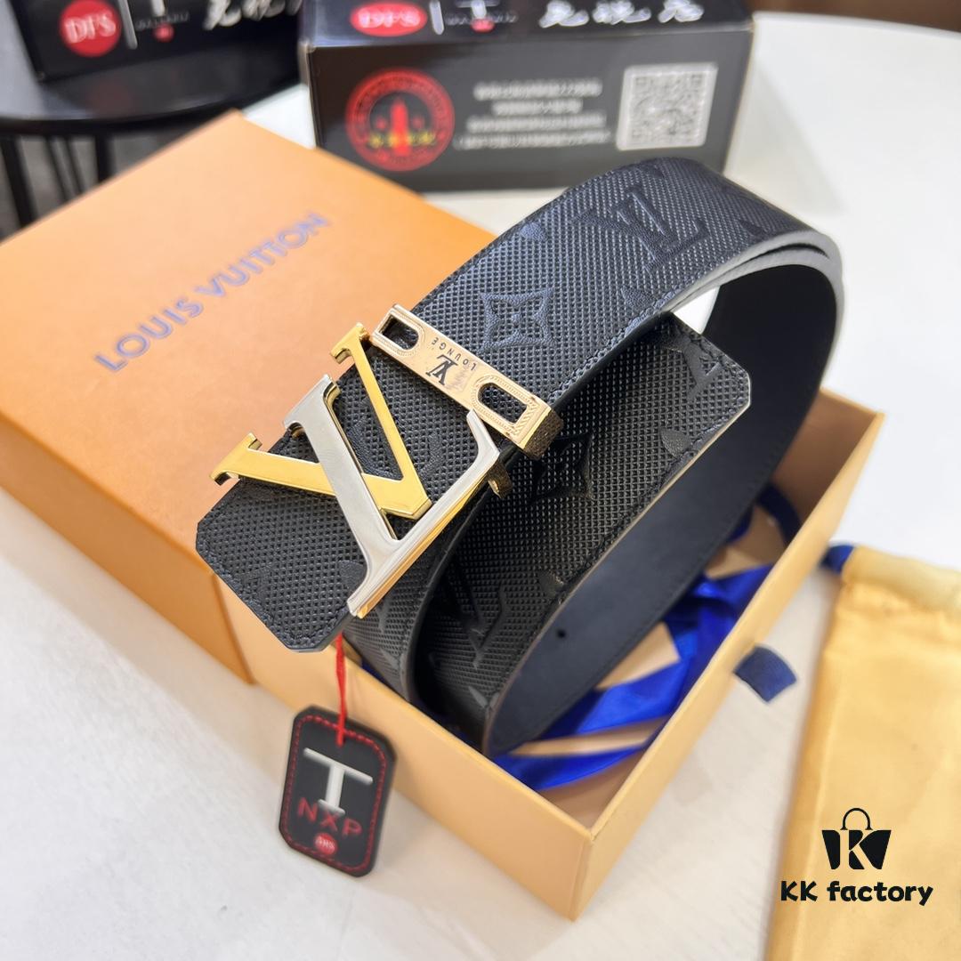 6932030b3a89a121ed550f5e LV Men's Leather Belt with L-Shape Bicolor Stainless Steel Buckle, 3.8cm Width, Top-Tier Duty-Free Grade, Genuine First-Layer Calfskin with Embossed Logo