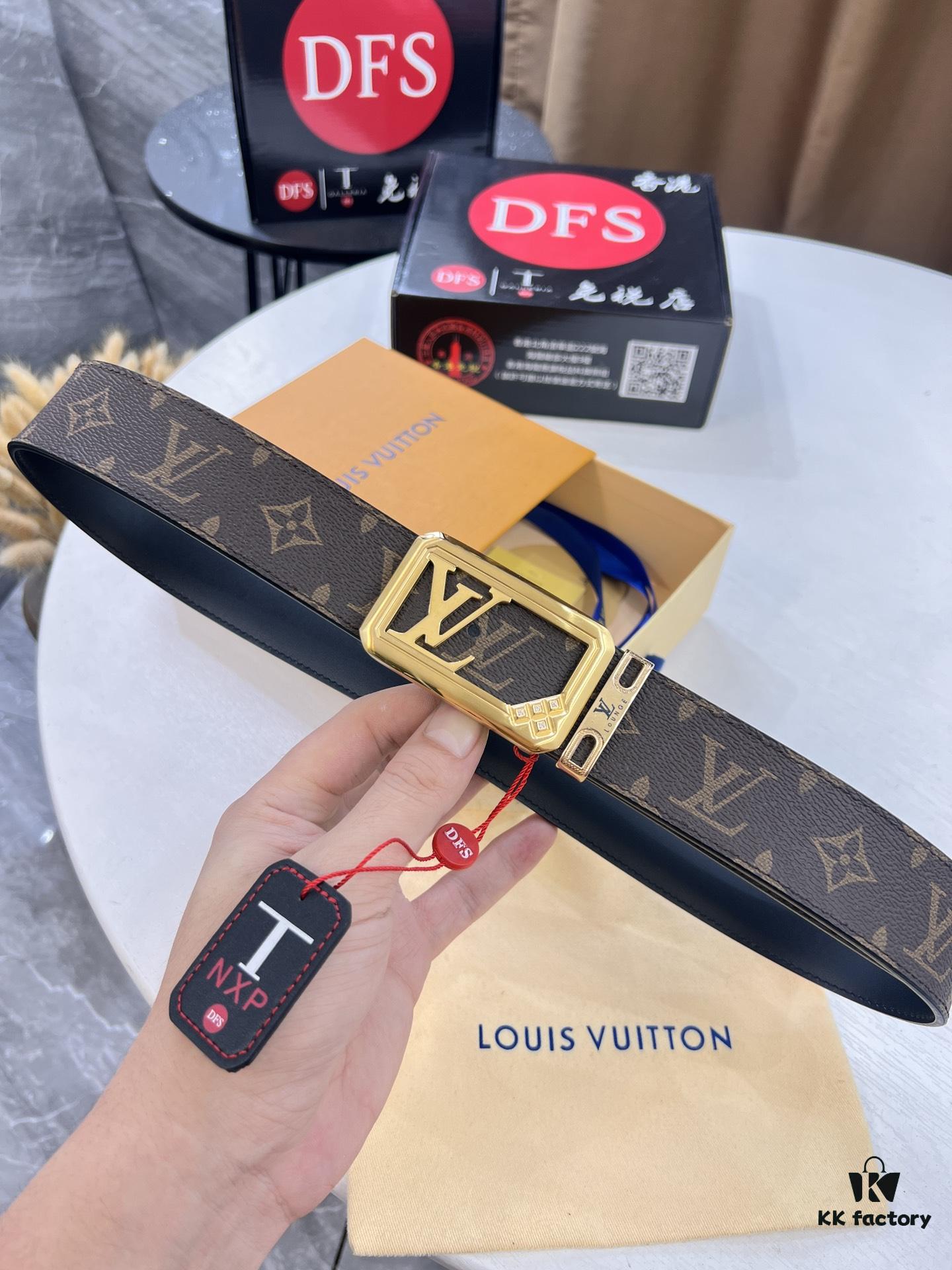 6932030e3a89a121ed550f7b LV Men's Belt, New Monogram PVC Imported Fabric, Genuine Cowhide with Diamond-Paved Box Letter Hardware, 3.8cm Width