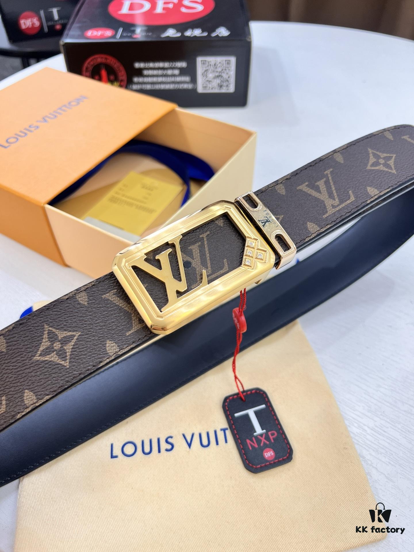 6932030e3a89a121ed550f7c LV Men's Belt, New Monogram PVC Imported Fabric, Genuine Cowhide with Diamond-Paved Box Letter Hardware, 3.8cm Width