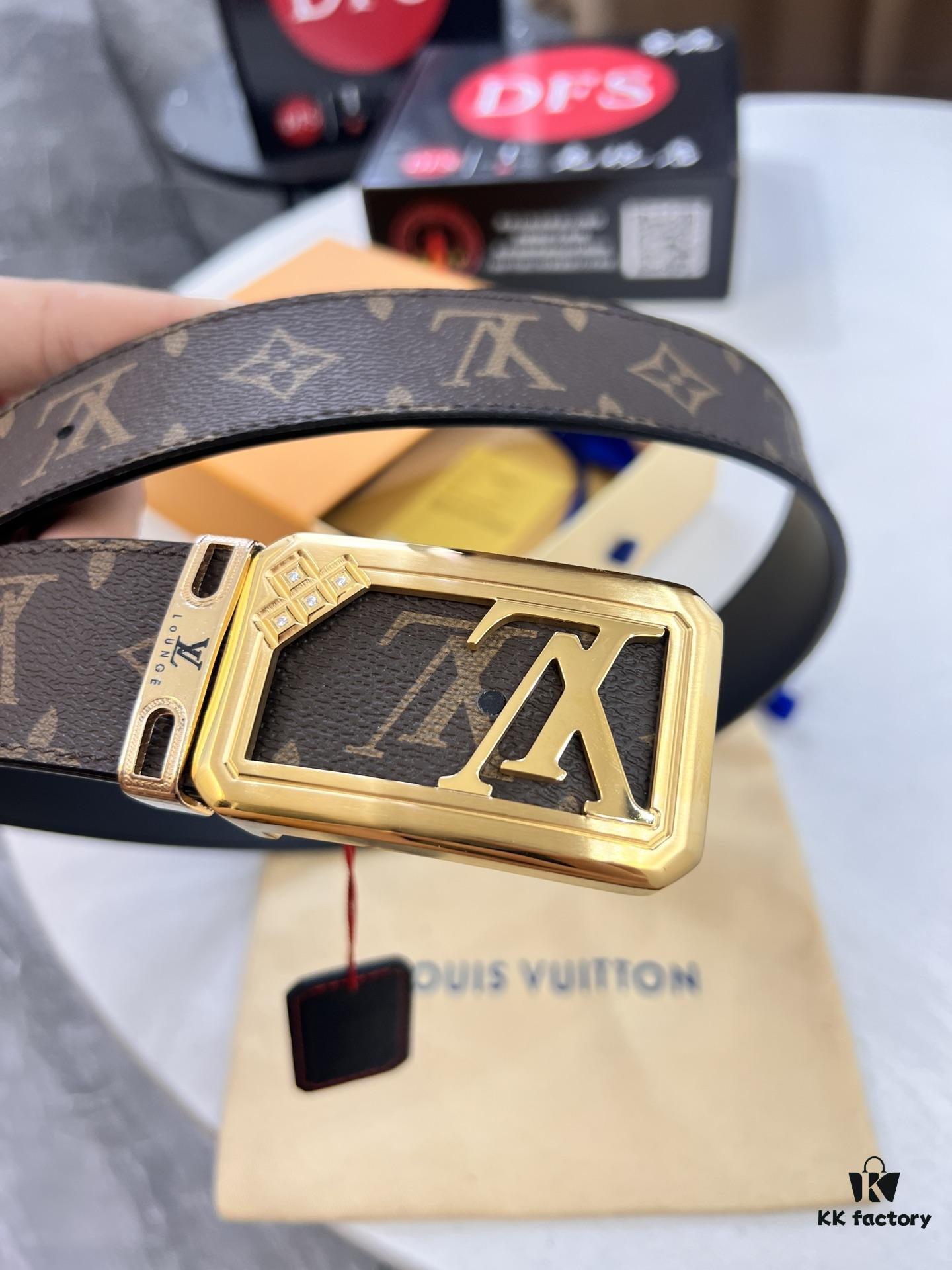 6932030e3a89a121ed550f7d LV Men's Belt, New Monogram PVC Imported Fabric, Genuine Cowhide with Diamond-Paved Box Letter Hardware, 3.8cm Width
