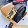 6932030e3a89a121ed550f7e LV Men's Belt, New Monogram PVC Imported Fabric, Genuine Cowhide with Diamond-Paved Box Letter Hardware, 3.8cm Width