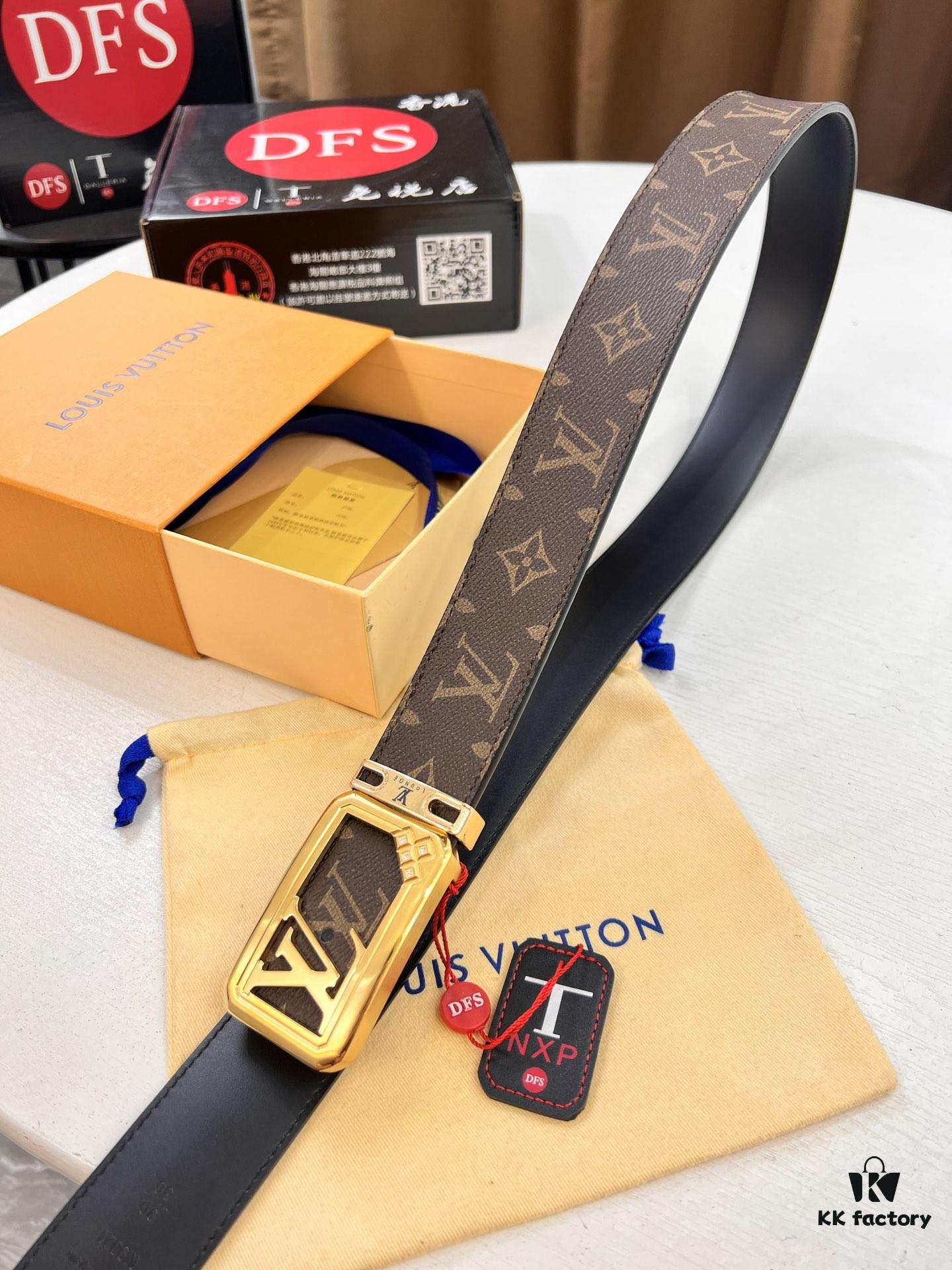 6932030e3a89a121ed550f80 LV Men's Belt, New Monogram PVC Imported Fabric, Genuine Cowhide with Diamond-Paved Box Letter Hardware, 3.8cm Width