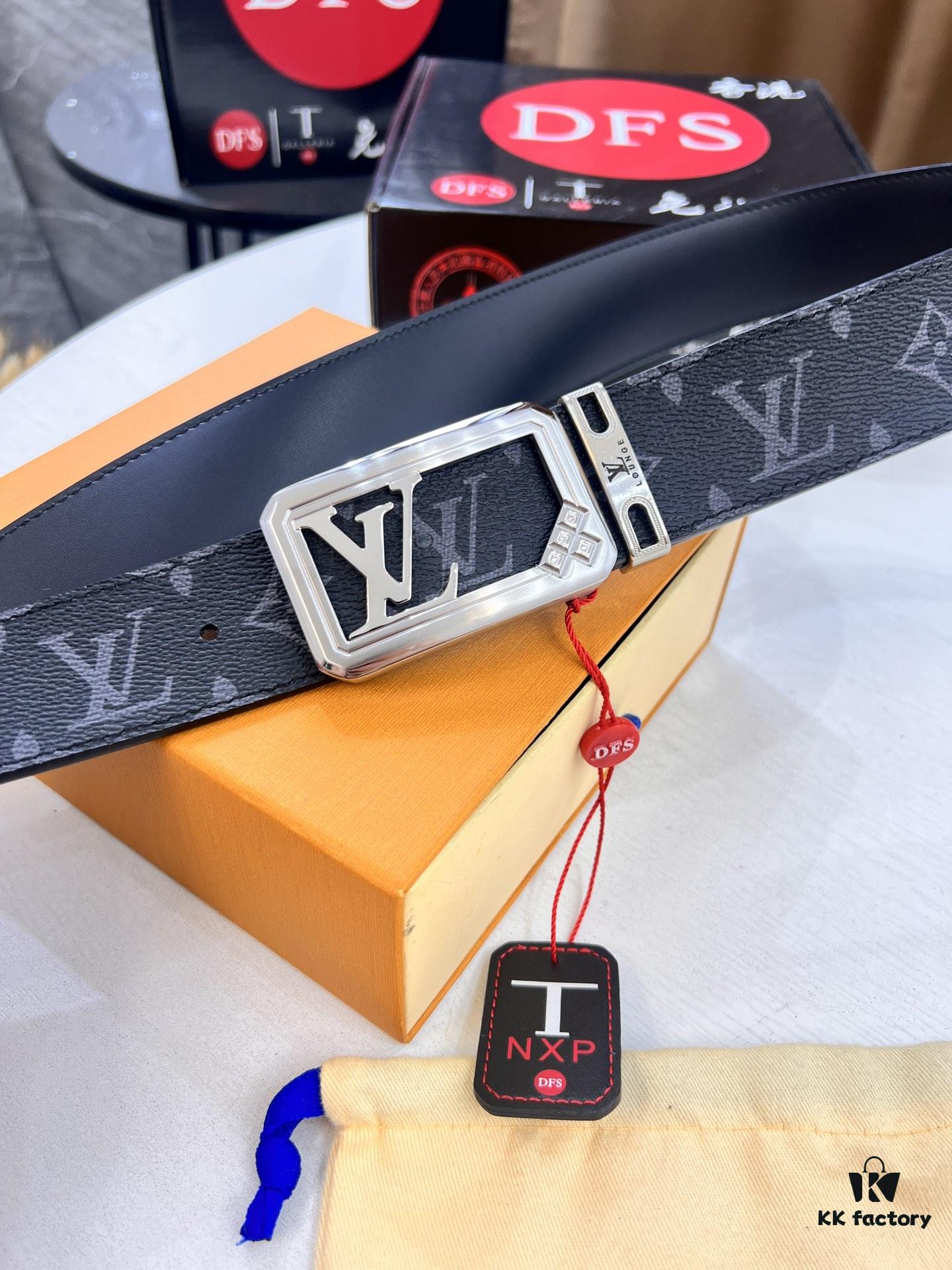 6932030e3a89a121ed550f83 LV Men's Belt, New Arrival Monogram PVC Imported Fabric, Genuine Cowhide with Diamond-Paved Box Letter Hardware