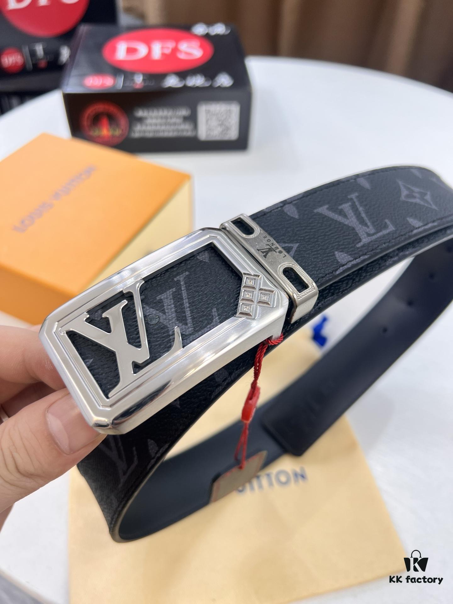 6932030e3a89a121ed550f85 LV Men's Belt, New Arrival Monogram PVC Imported Fabric, Genuine Cowhide with Diamond-Paved Box Letter Hardware