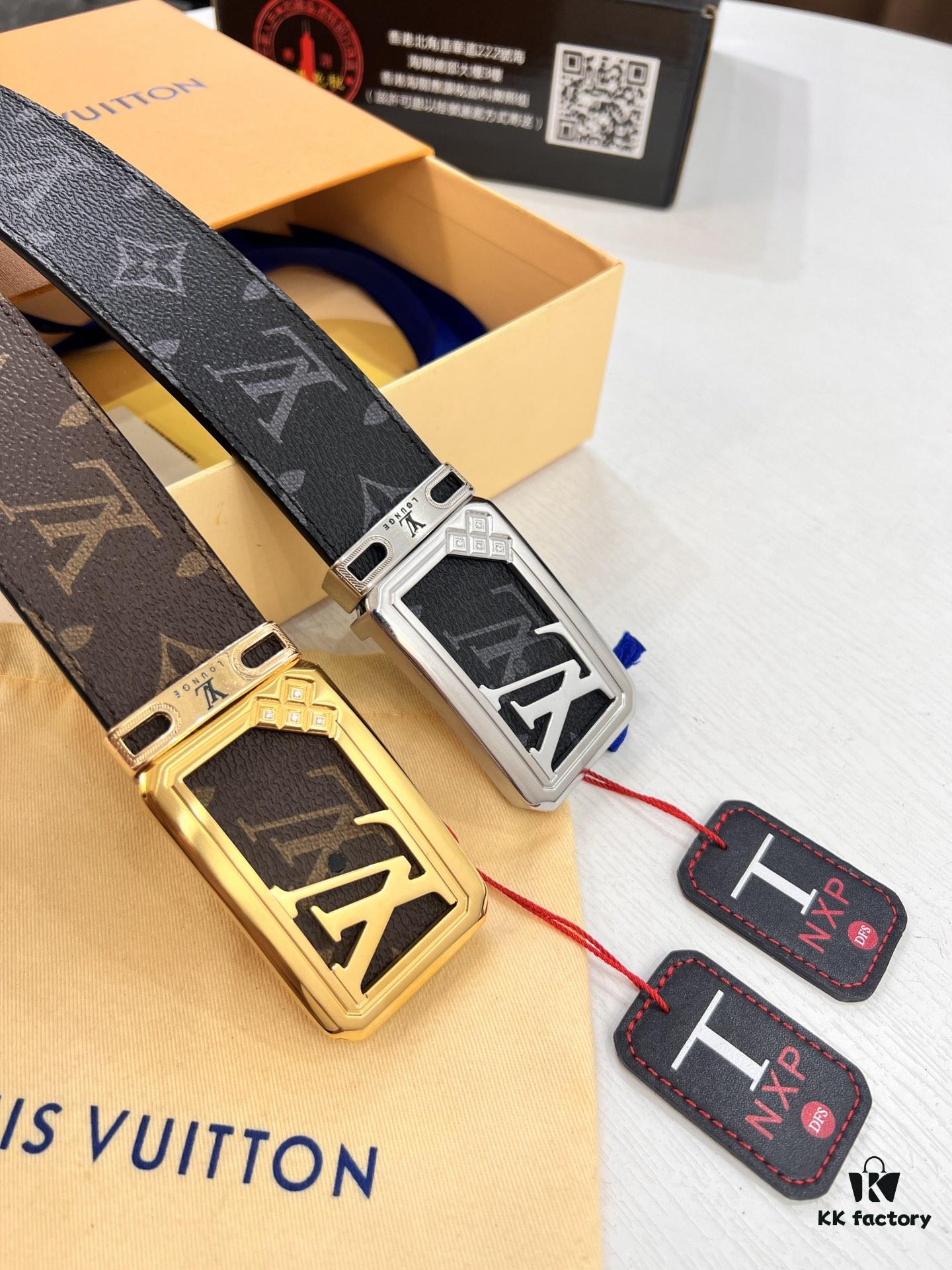 6932030f3a89a121ed550f88 LV Men's Belt, New Arrival Monogram PVC Imported Fabric, Genuine Cowhide with Diamond-Paved Box Letter Hardware