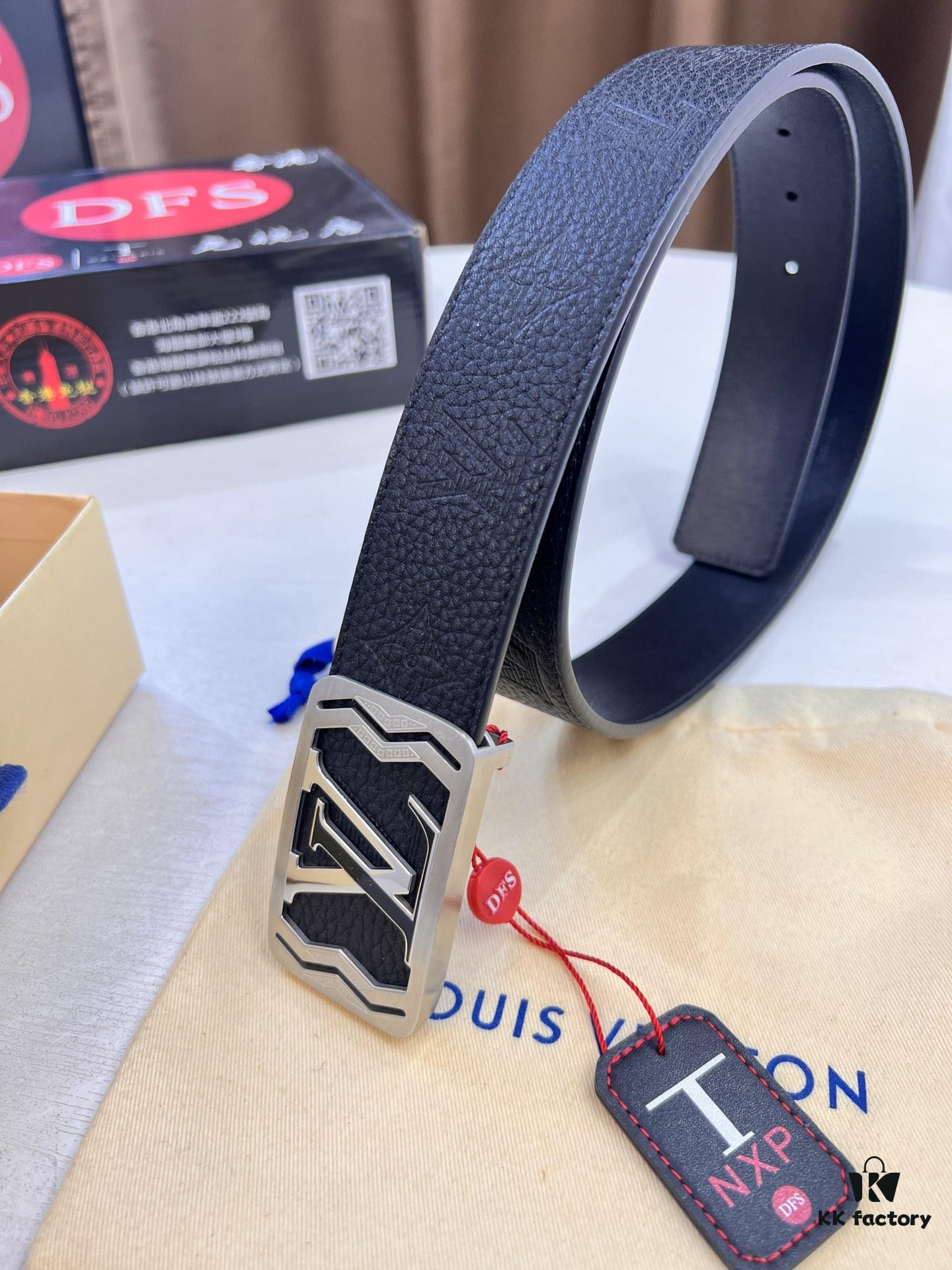 6932030f3a89a121ed550f8e Top-Tier LV Louis Vuitton L-Logo Polished Stainless Steel Buckle Belt - Genuine French Imported Embossed Calfskin, 3.8cm Width, with NXP Anti-Counterfeit Chip (Original Gift Box Included)