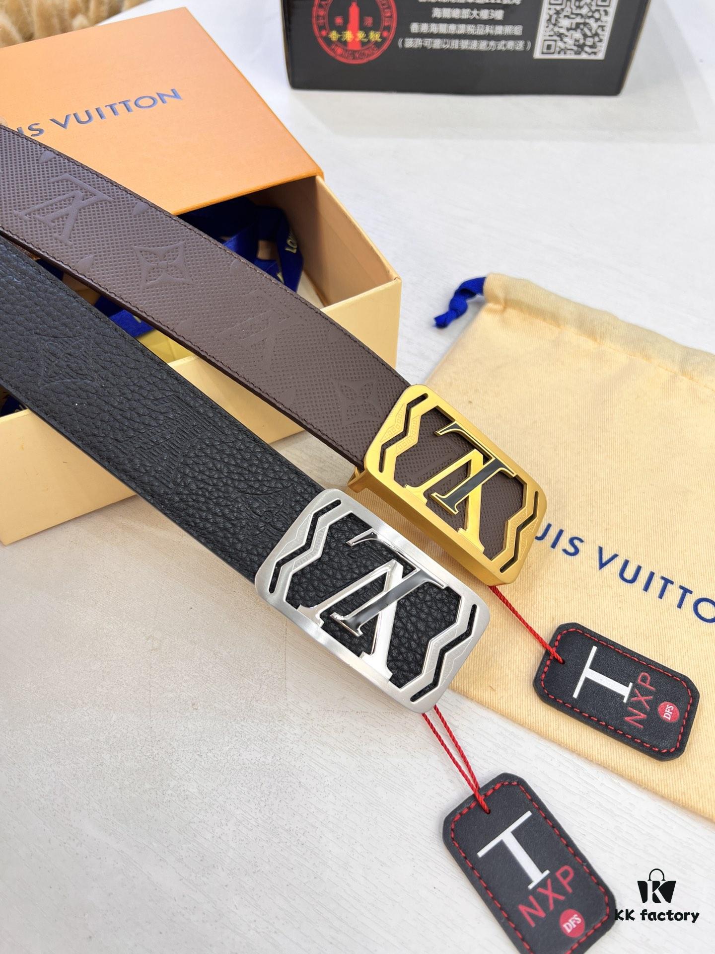 6932030f3a89a121ed550f91 Top-Tier LV Louis Vuitton L-Logo Polished Stainless Steel Buckle Belt - Genuine French Imported Embossed Calfskin, 3.8cm Width, with NXP Anti-Counterfeit Chip (Original Gift Box Included)