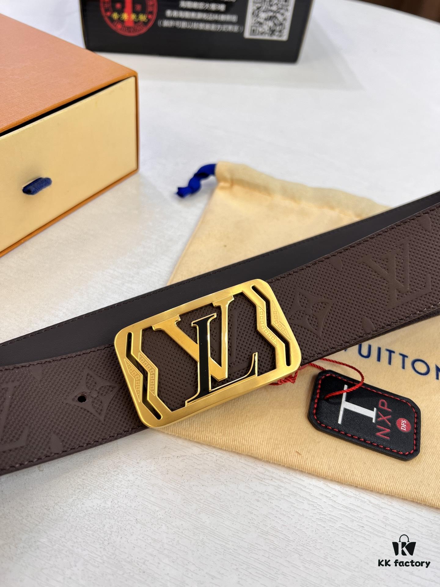 693203103a89a121ed550f93 Top-Tier LV Louis Vuitton Belt - Genuine Mold L Letter Polished Stainless Steel Hardware, Inner Buckle Design, 3.8cm Width, Premium French Imported Embossed Cowhide Leather