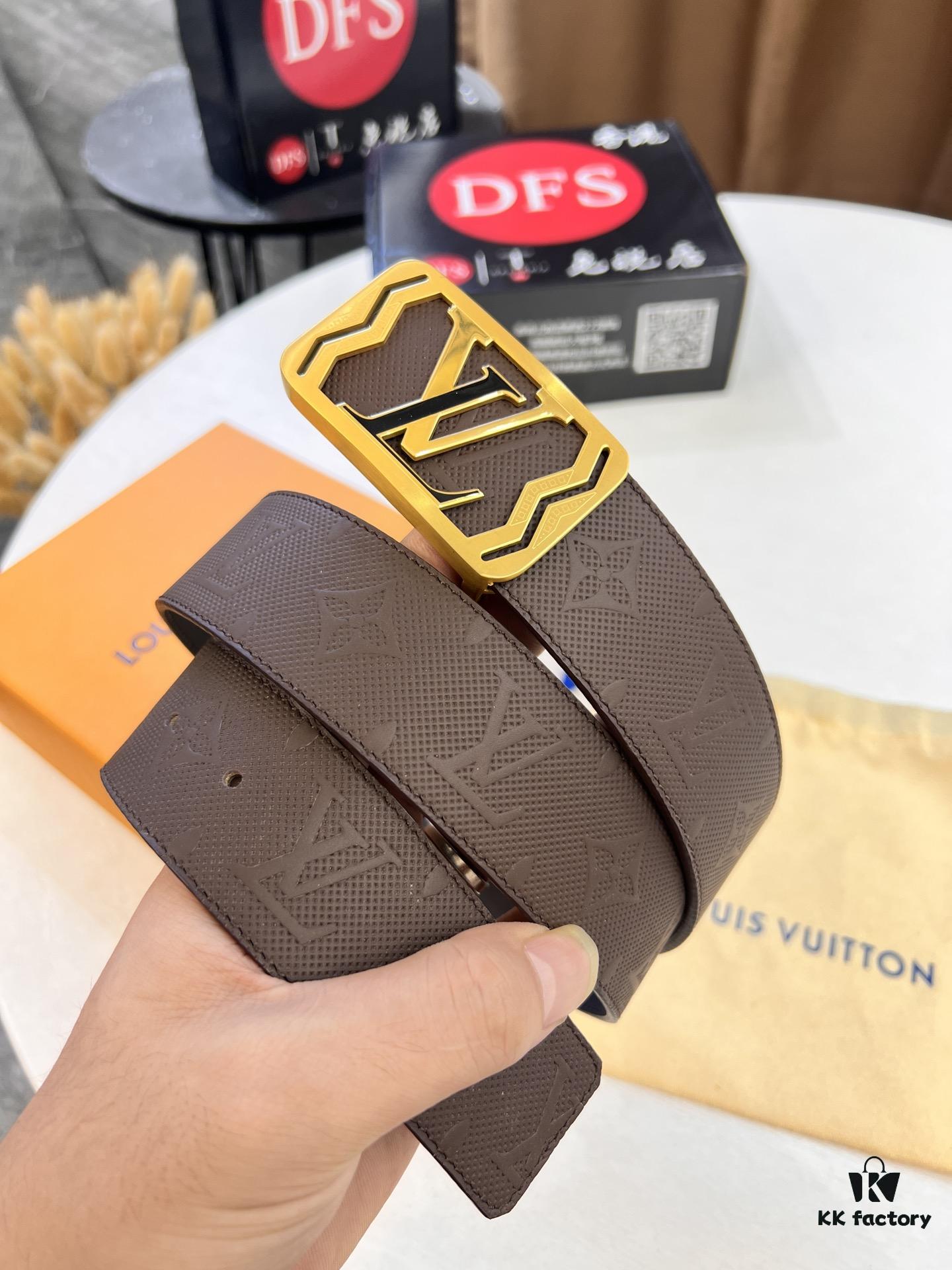 693203103a89a121ed550f94 Top-Tier LV Louis Vuitton Belt - Genuine Mold L Letter Polished Stainless Steel Hardware, Inner Buckle Design, 3.8cm Width, Premium French Imported Embossed Cowhide Leather