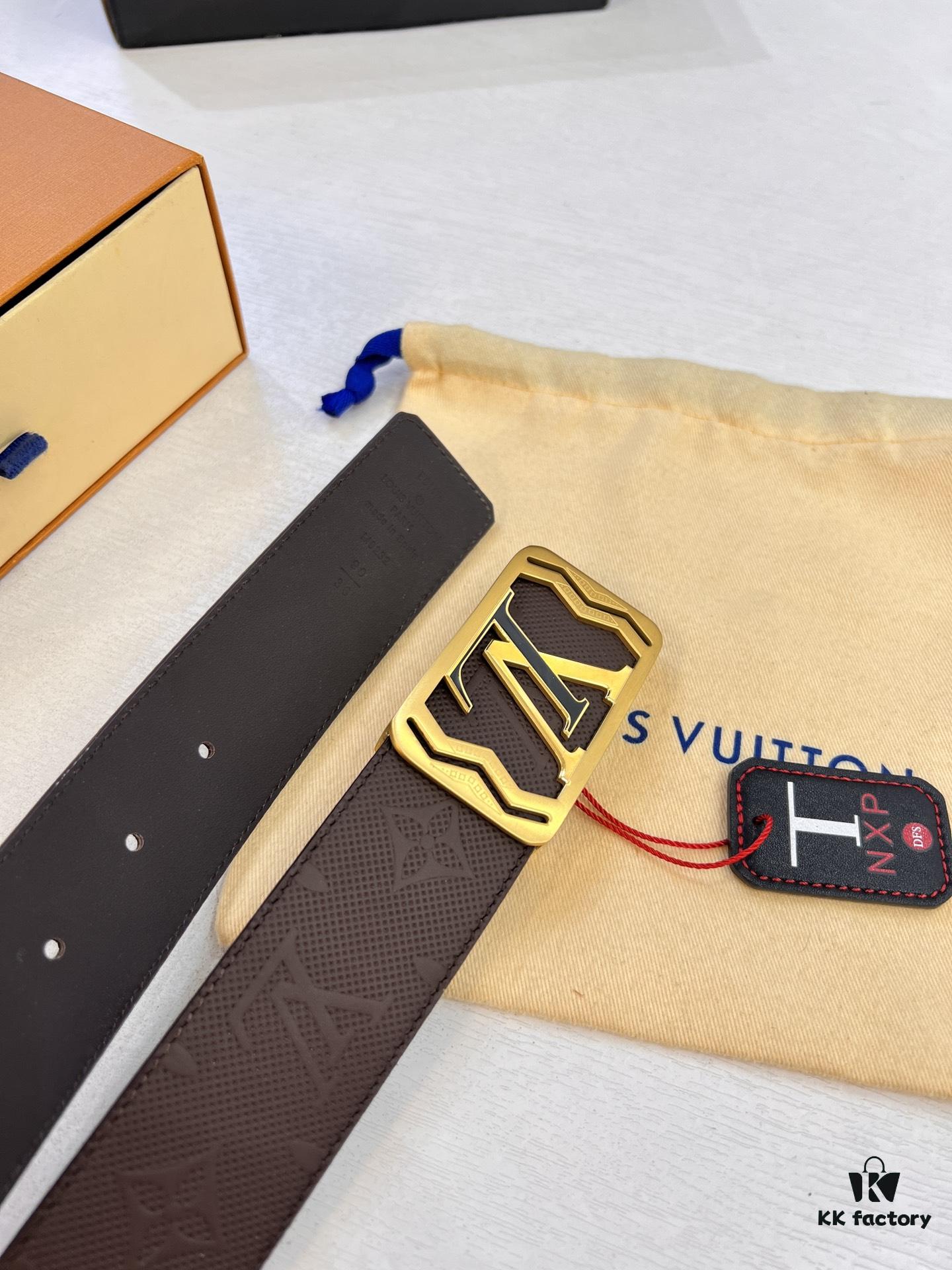 693203103a89a121ed550f95 Top-Tier LV Louis Vuitton Belt - Genuine Mold L Letter Polished Stainless Steel Hardware, Inner Buckle Design, 3.8cm Width, Premium French Imported Embossed Cowhide Leather