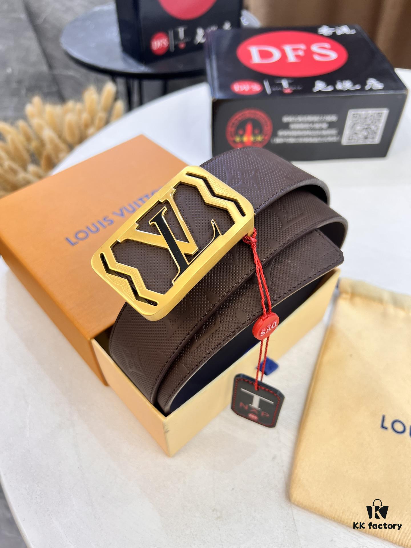 693203103a89a121ed550f96 Top-Tier LV Louis Vuitton Belt - Genuine Mold L Letter Polished Stainless Steel Hardware, Inner Buckle Design, 3.8cm Width, Premium French Imported Embossed Cowhide Leather