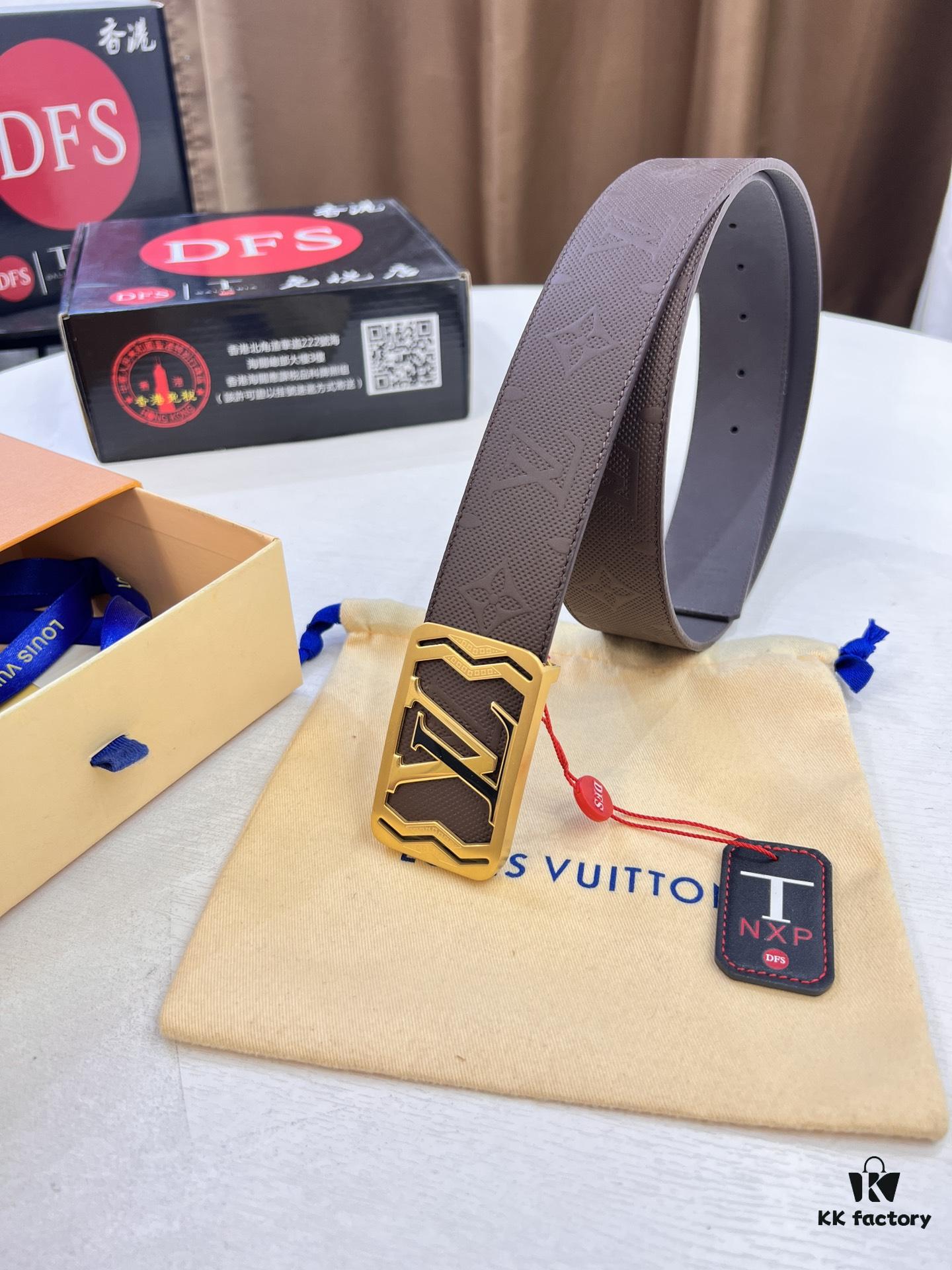 693203103a89a121ed550f97 Top-Tier LV Louis Vuitton Belt - Genuine Mold L Letter Polished Stainless Steel Hardware, Inner Buckle Design, 3.8cm Width, Premium French Imported Embossed Cowhide Leather
