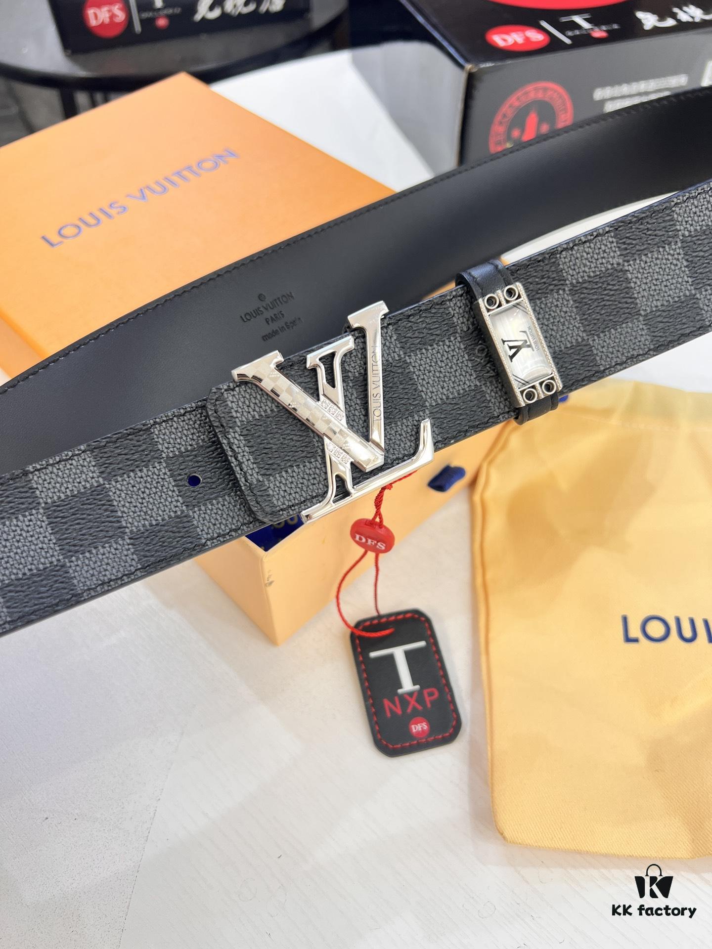 693203113a89a121ed550fa4 Louis Vuitton LV Belt, New Men's Leather Belt with Monogram Pattern, Imported Fabric, Reversible Design, Diamond-Paved Letters, 3.8cm Width