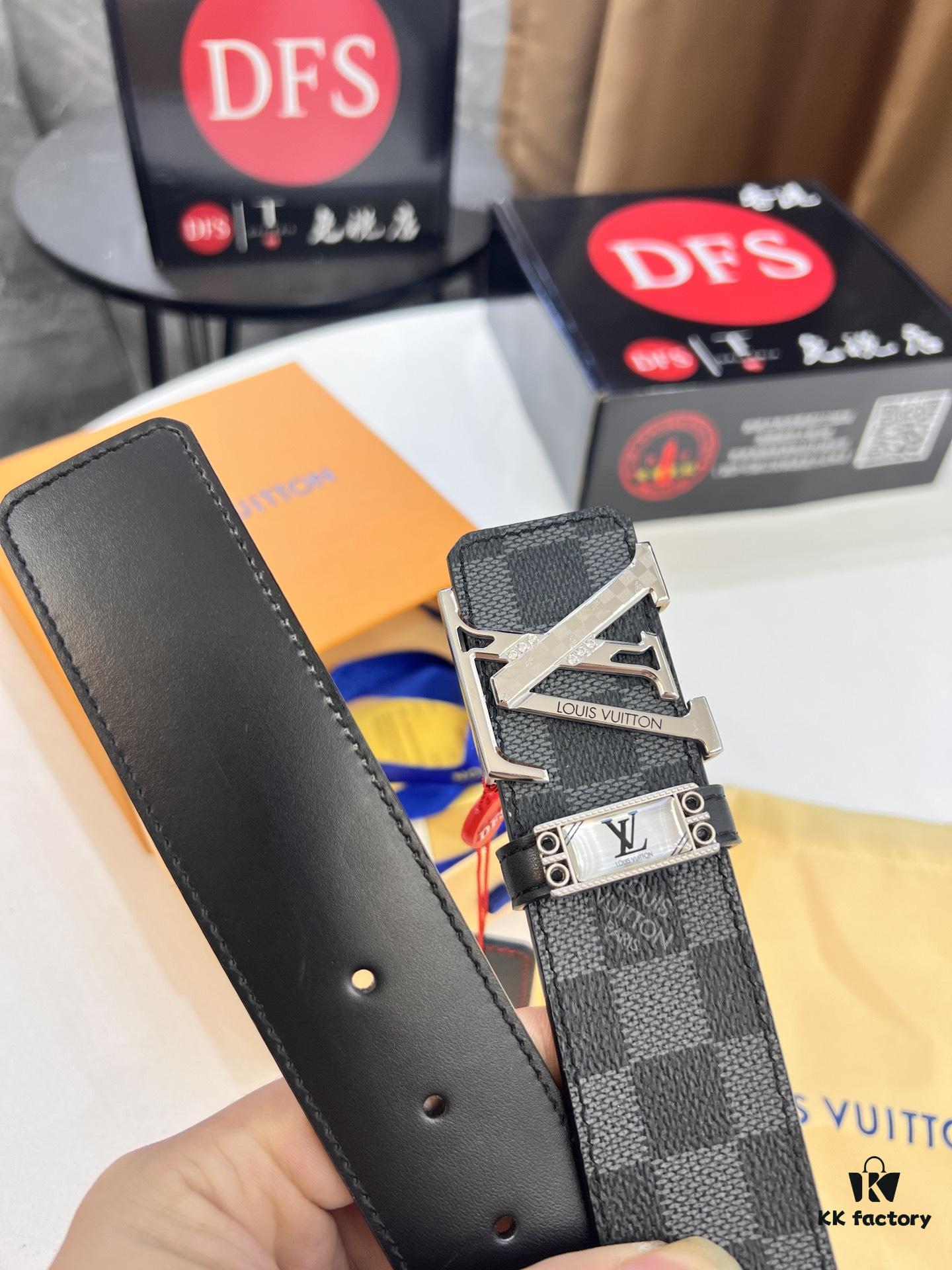 693203113a89a121ed550fa5 Louis Vuitton LV Belt, New Men's Leather Belt with Monogram Pattern, Imported Fabric, Reversible Design, Diamond-Paved Letters, 3.8cm Width