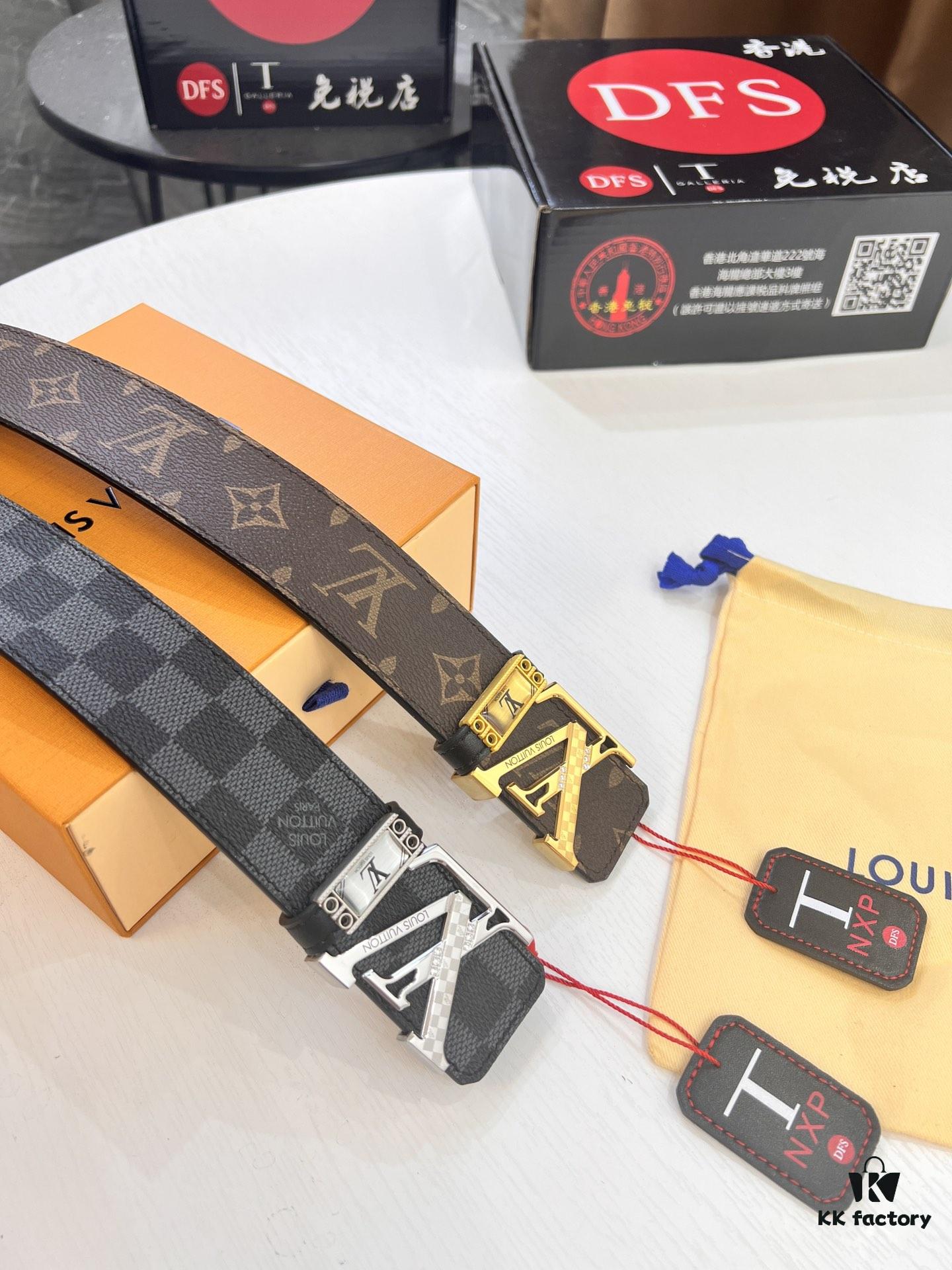 693203113a89a121ed550fa9 Louis Vuitton LV Belt, New Men's Leather Belt with Monogram Pattern, Imported Fabric, Reversible Design, Diamond-Paved Letters, 3.8cm Width