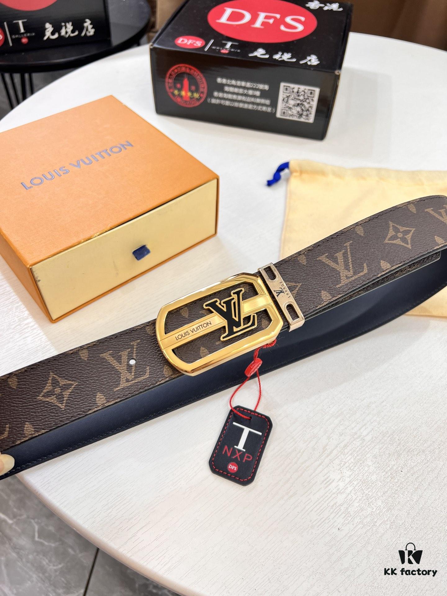 693203123a89a121ed550fb4 LV Men's Belt, New Arrival, Monogram PVC Imported Fabric, Full Grain Cowhide Leather, 3.8cm Width