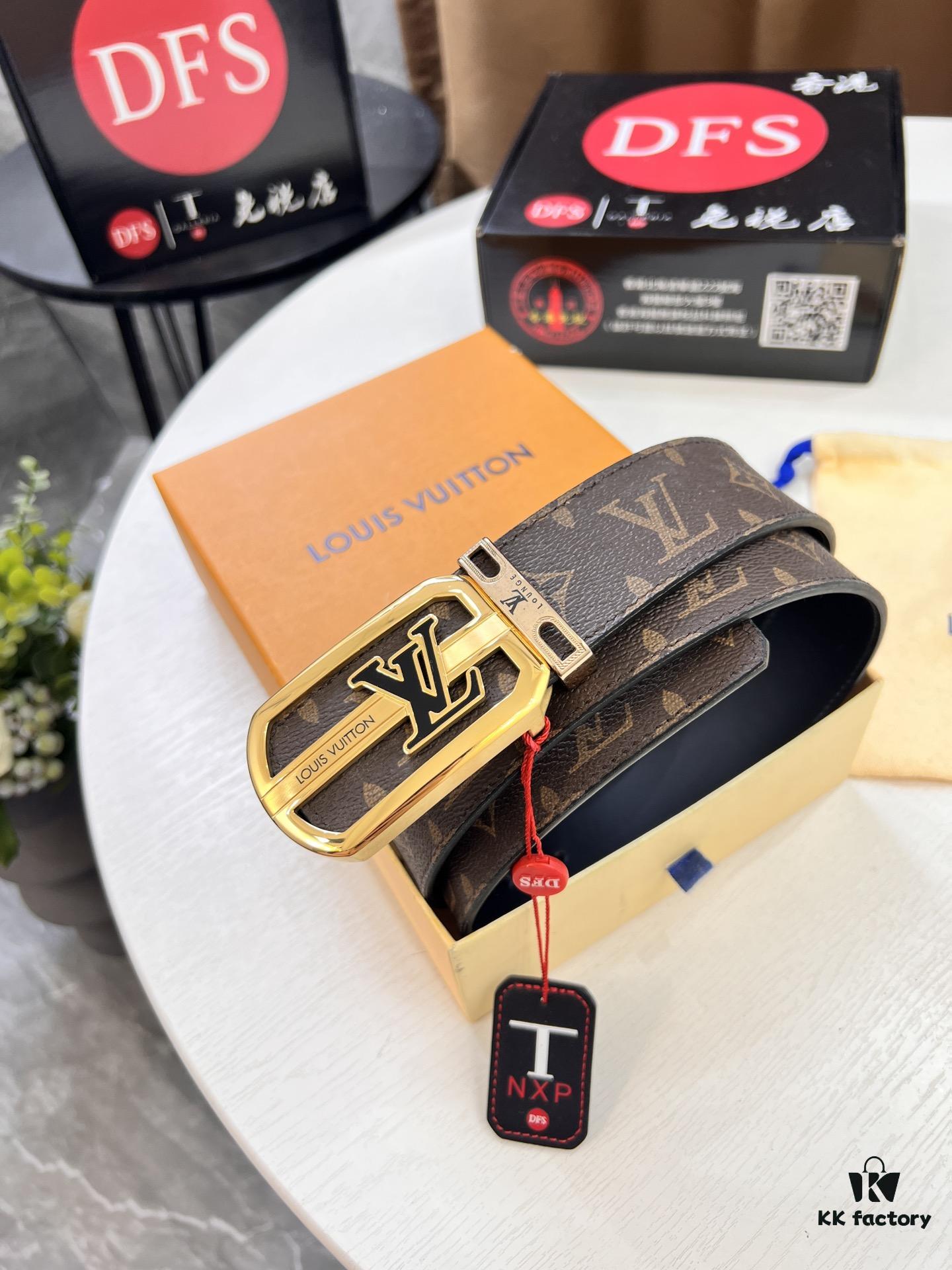 693203123a89a121ed550fb6 LV Men's Belt, New Arrival, Monogram PVC Imported Fabric, Full Grain Cowhide Leather, 3.8cm Width