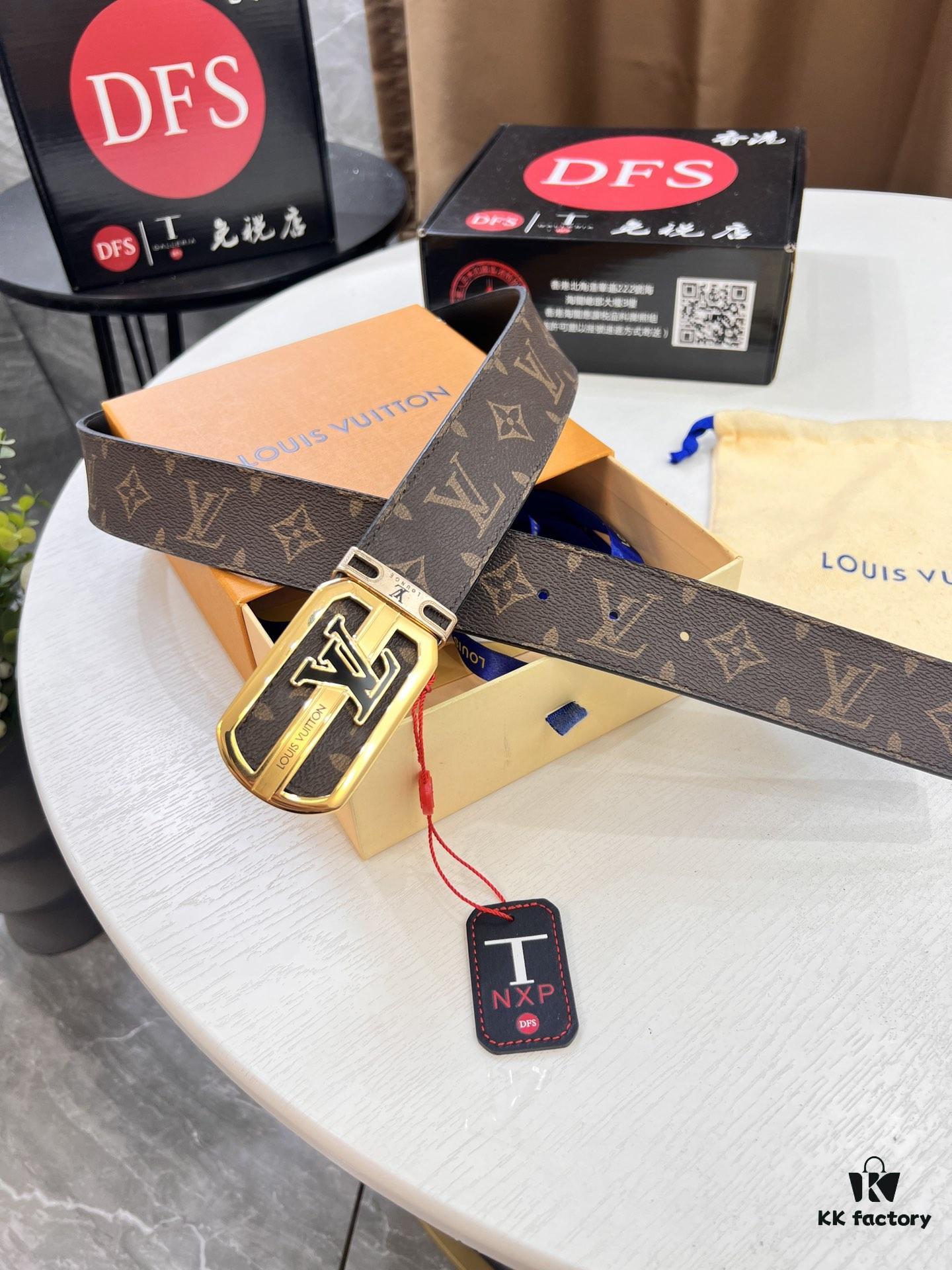 693203123a89a121ed550fb7 LV Men's Belt, New Arrival, Monogram PVC Imported Fabric, Full Grain Cowhide Leather, 3.8cm Width