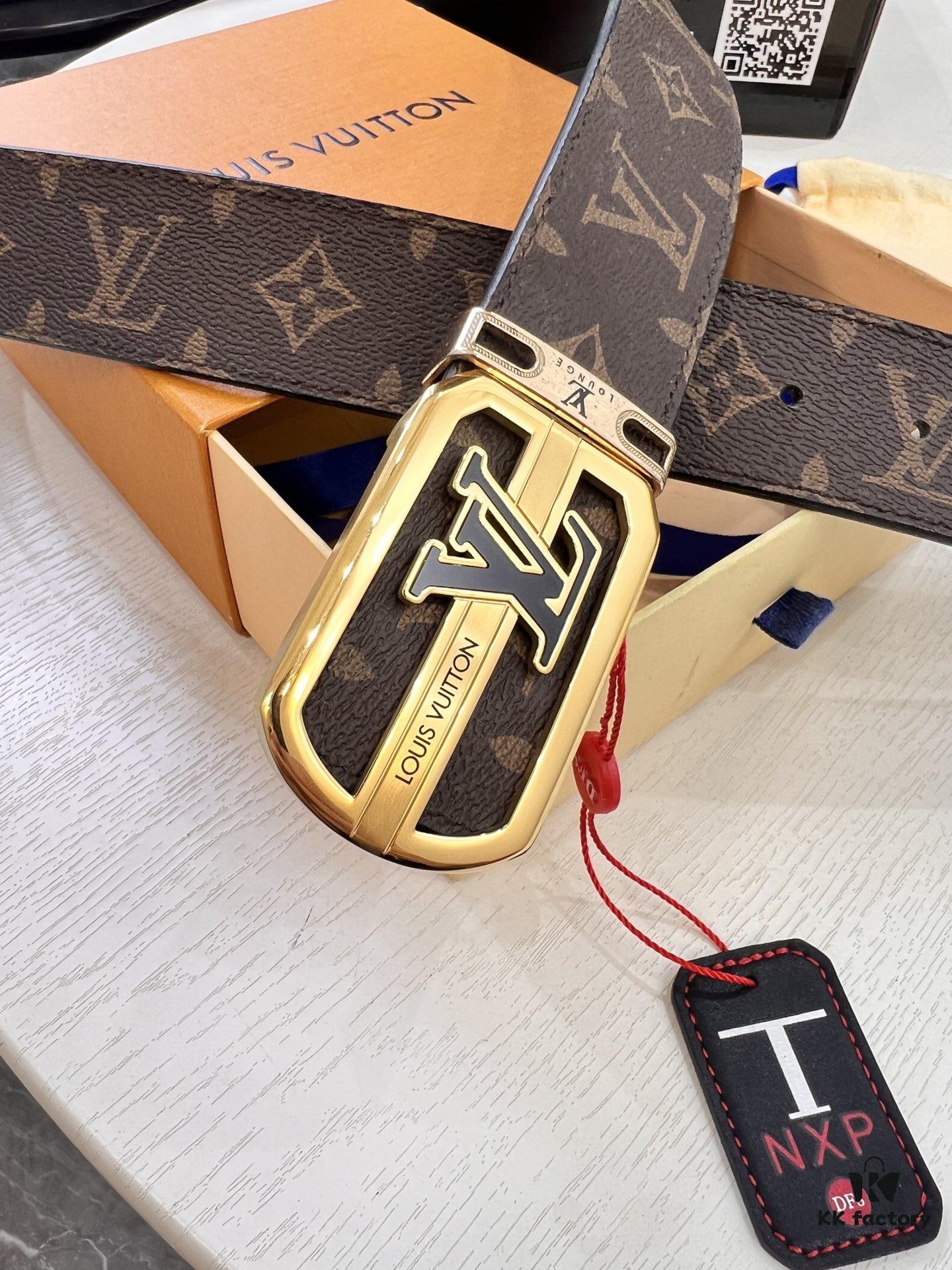 693203123a89a121ed550fb8 LV Men's Belt, New Arrival, Monogram PVC Imported Fabric, Full Grain Cowhide Leather, 3.8cm Width