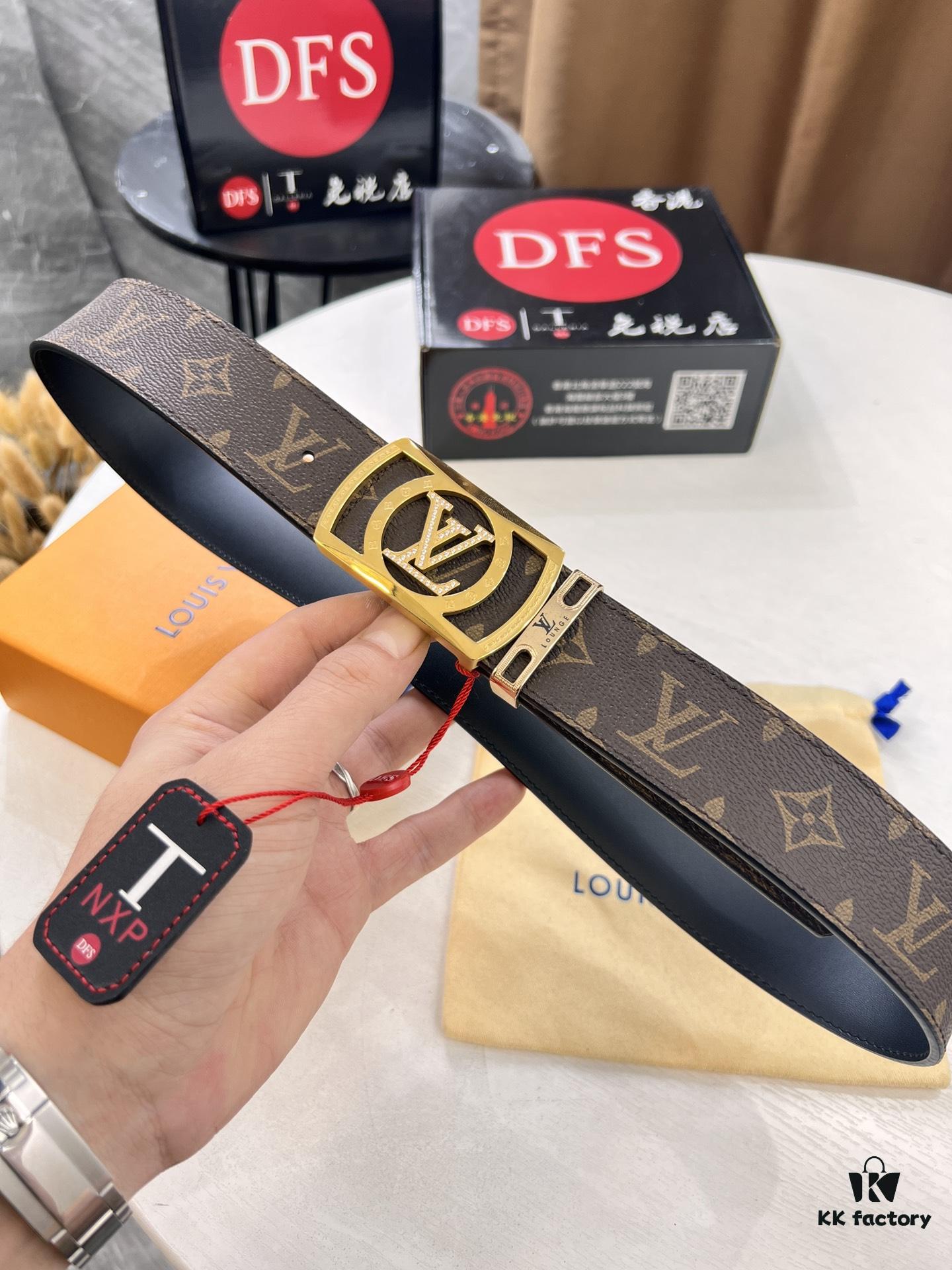 693203143a89a121ed550fcd LV Men's Belt, New Arrival Louis Vuitton Monogram PVC Imported Fabric with Original Calfskin Leather, Diamond-Paved Letter Hardware, 3.8cm Width