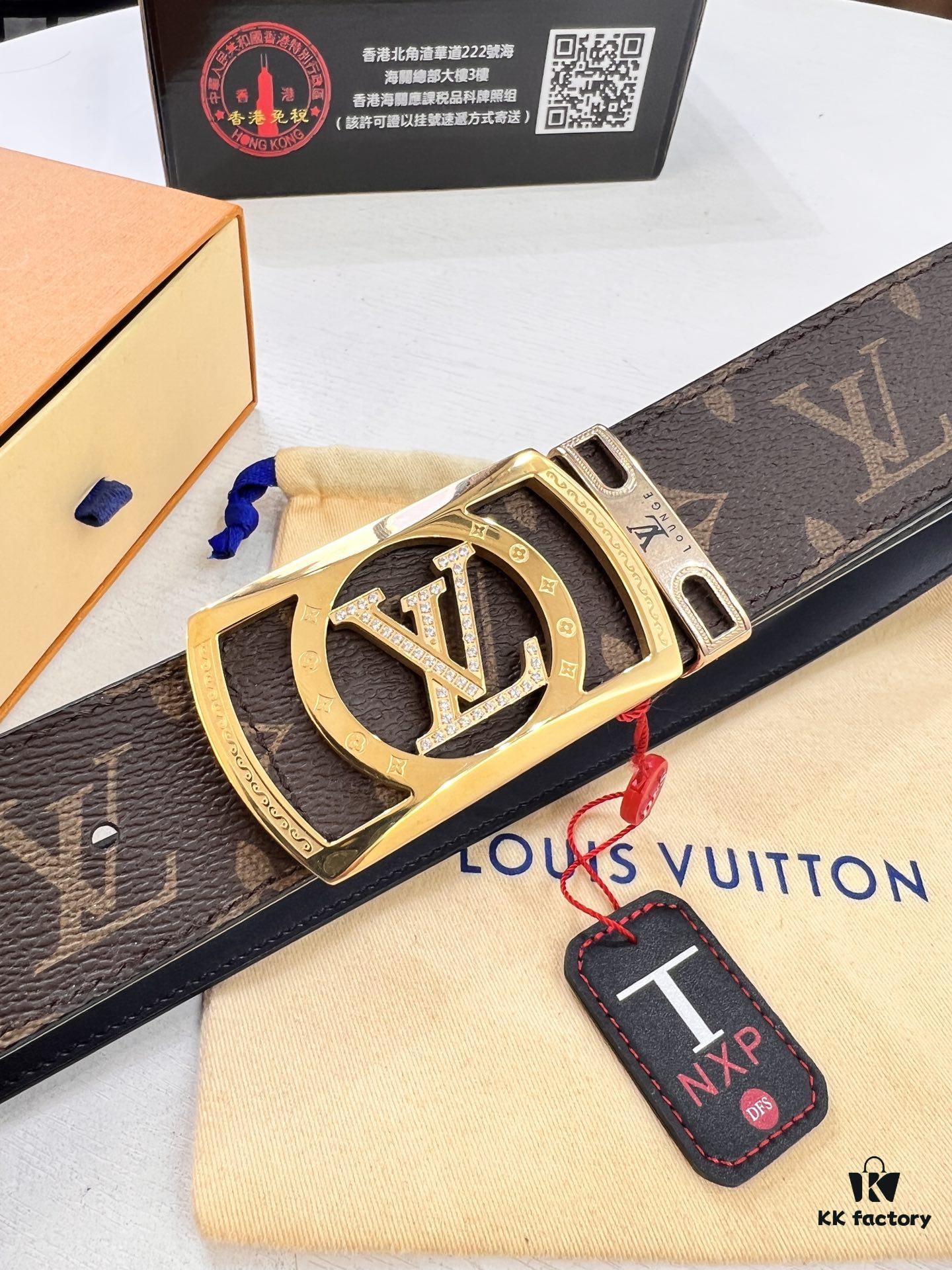693203143a89a121ed550fce LV Men's Belt, New Arrival Louis Vuitton Monogram PVC Imported Fabric with Original Calfskin Leather, Diamond-Paved Letter Hardware, 3.8cm Width