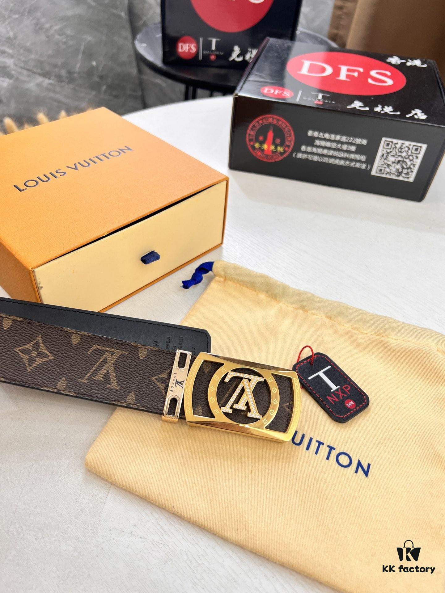 693203143a89a121ed550fcf LV Men's Belt, New Arrival Louis Vuitton Monogram PVC Imported Fabric with Original Calfskin Leather, Diamond-Paved Letter Hardware, 3.8cm Width