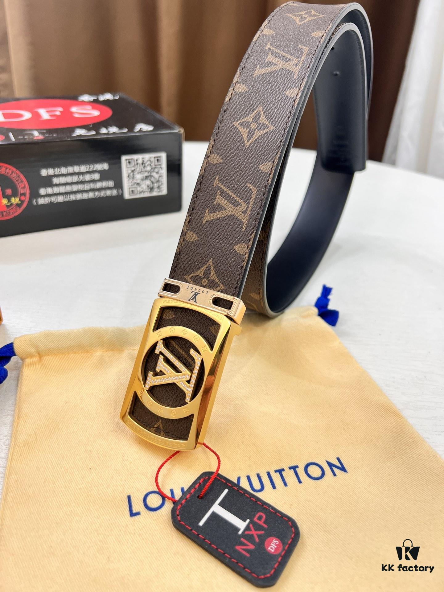 693203143a89a121ed550fd0 LV Men's Belt, New Arrival Louis Vuitton Monogram PVC Imported Fabric with Original Calfskin Leather, Diamond-Paved Letter Hardware, 3.8cm Width