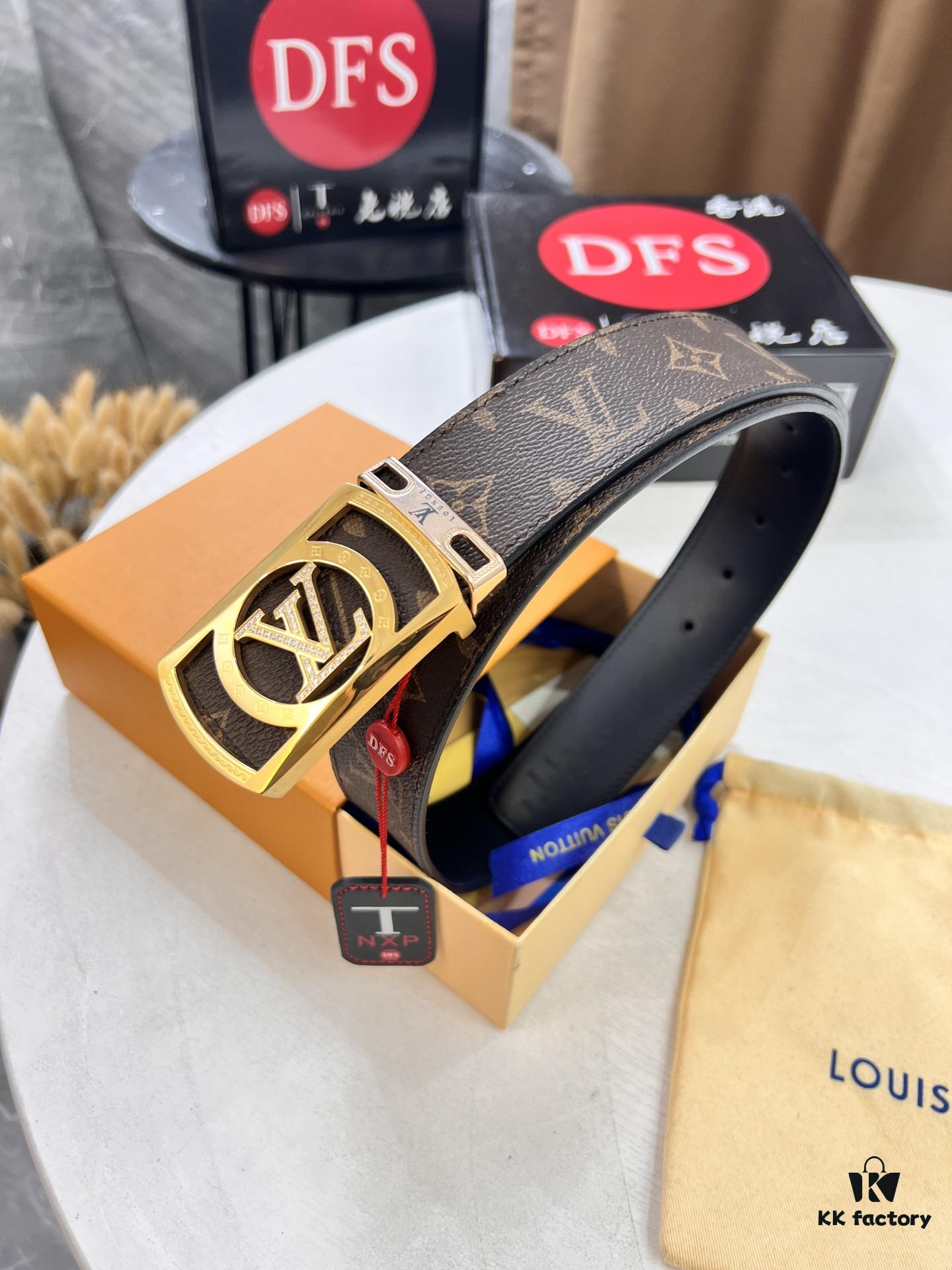 693203143a89a121ed550fd1 LV Men's Belt, New Arrival Louis Vuitton Monogram PVC Imported Fabric with Original Calfskin Leather, Diamond-Paved Letter Hardware, 3.8cm Width