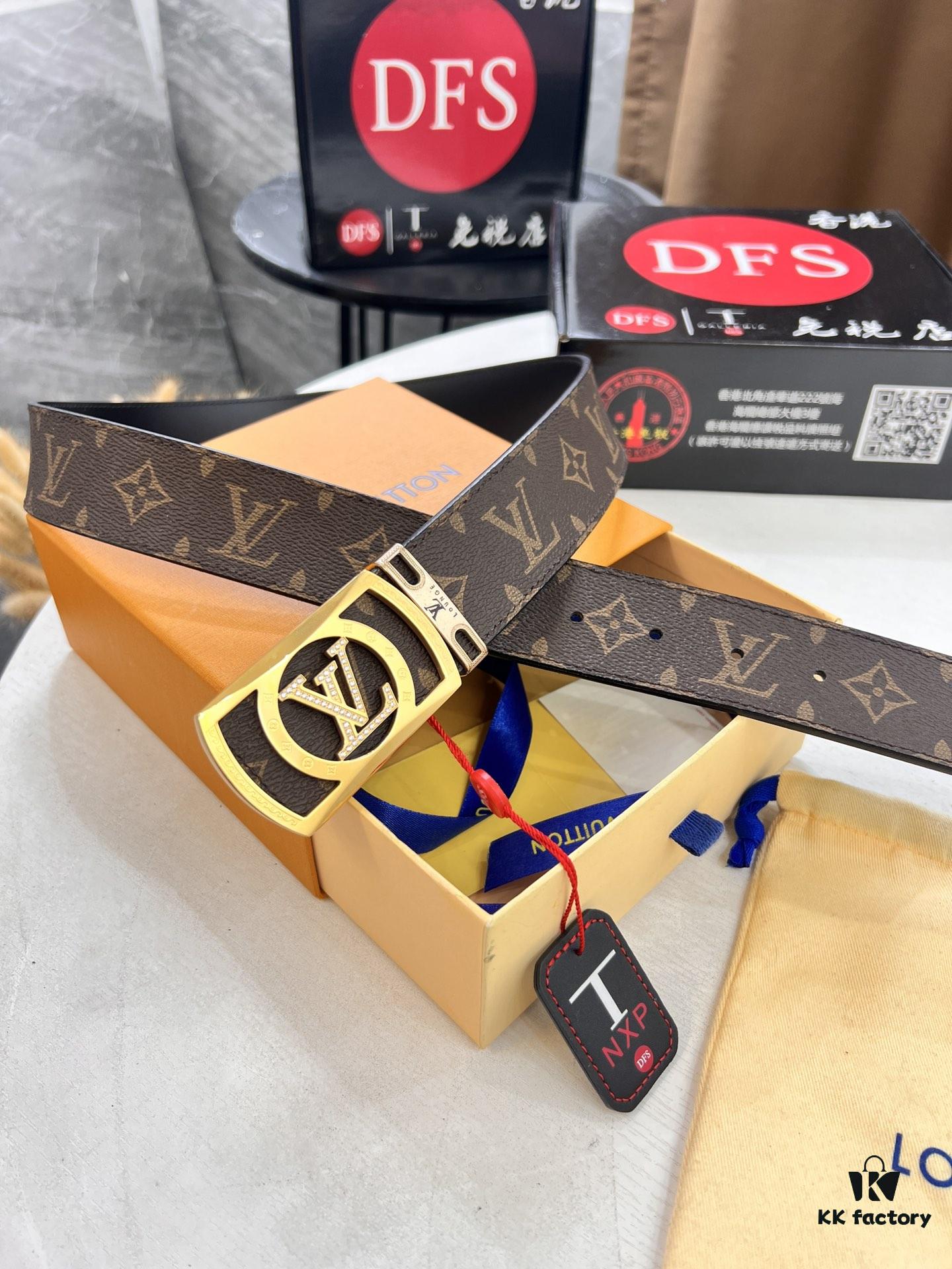 693203153a89a121ed550fd2 LV Men's Belt, New Arrival Louis Vuitton Monogram PVC Imported Fabric with Original Calfskin Leather, Diamond-Paved Letter Hardware, 3.8cm Width