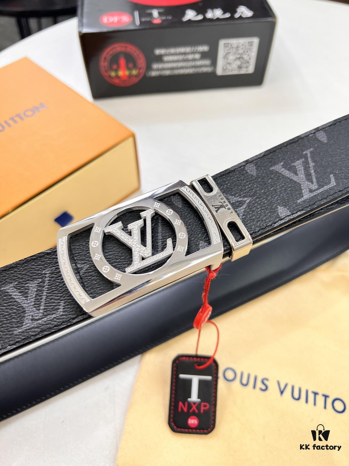 693203153a89a121ed550fd5 LV Men's Belt, New Monogram PVC Imported Fabric, Genuine Cowhide with Diamond-Encrusted Buckle, 3.8cm Width