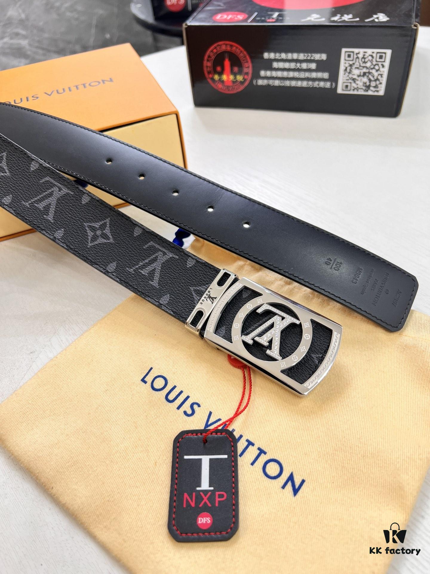 693203153a89a121ed550fd6 LV Men's Belt, New Monogram PVC Imported Fabric, Genuine Cowhide with Diamond-Encrusted Buckle, 3.8cm Width