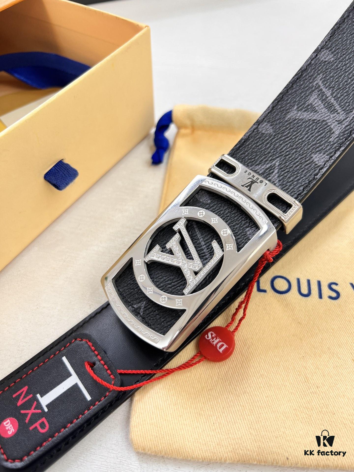 693203153a89a121ed550fd8 LV Men's Belt, New Monogram PVC Imported Fabric, Genuine Cowhide with Diamond-Encrusted Buckle, 3.8cm Width