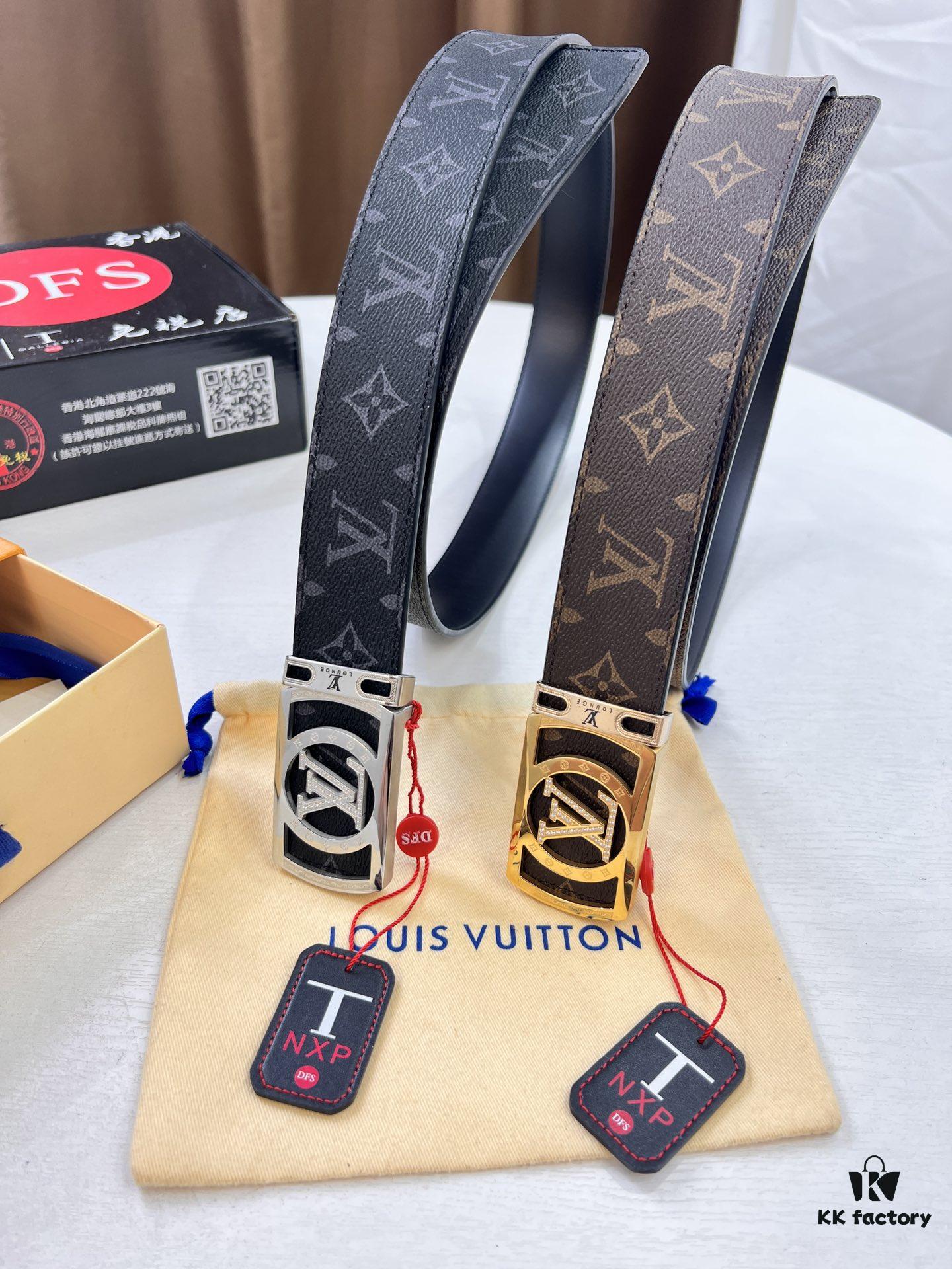 693203153a89a121ed550fda LV Men's Belt, New Monogram PVC Imported Fabric, Genuine Cowhide with Diamond-Encrusted Buckle, 3.8cm Width