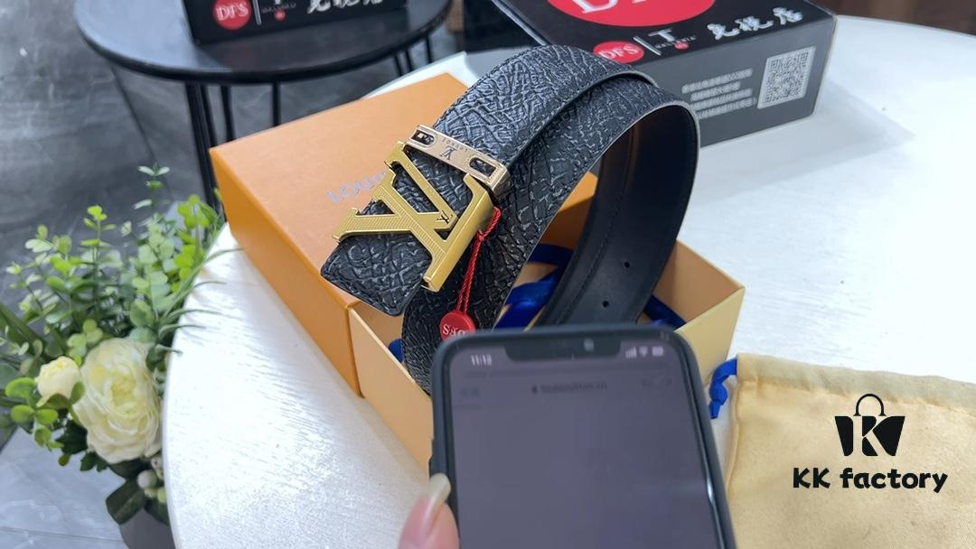 693203153a89a121ed550fdb New LV Embossed Cowhide Belt, Genuine Leather with Stainless Steel Hardware, Fashion Casual Style