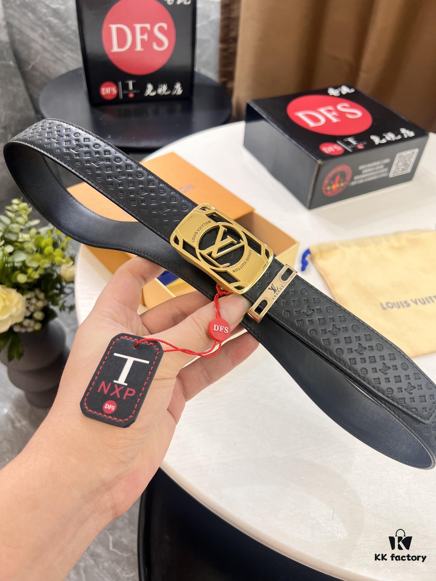 693203163a89a121ed550fec Louis Vuitton Automatic Buckle Belt, Top-Quality Genuine Leather, Imported Full-Grain Calfskin with Refined Grain Texture, 3.5 cm Width, Luxury Business Formal Accessory