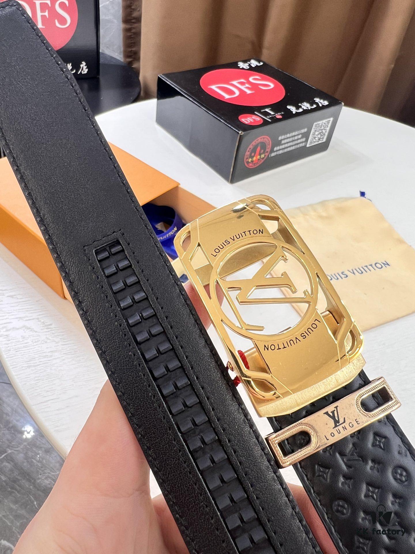 693203173a89a121ed550fee Louis Vuitton Automatic Buckle Belt, Top-Quality Genuine Leather, Imported Full-Grain Calfskin with Refined Grain Texture, 3.5 cm Width, Luxury Business Formal Accessory